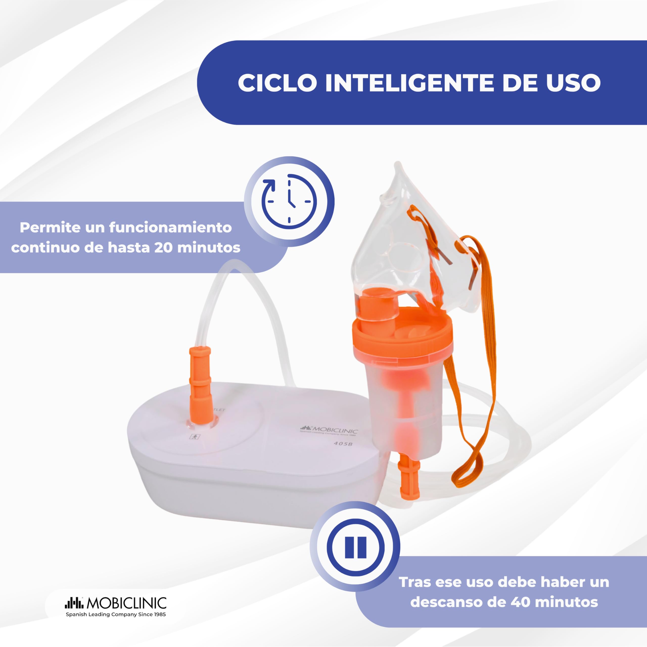 Mobiclinic®, Nebulizador, Adultos y Niños, Boquilla y 2 Mascarillas, Velocidad Máxima 0,2 ml/min, Silencioso, Volumen 3.9 ml, Portátil, Asma, Alergias, Nebumobi2