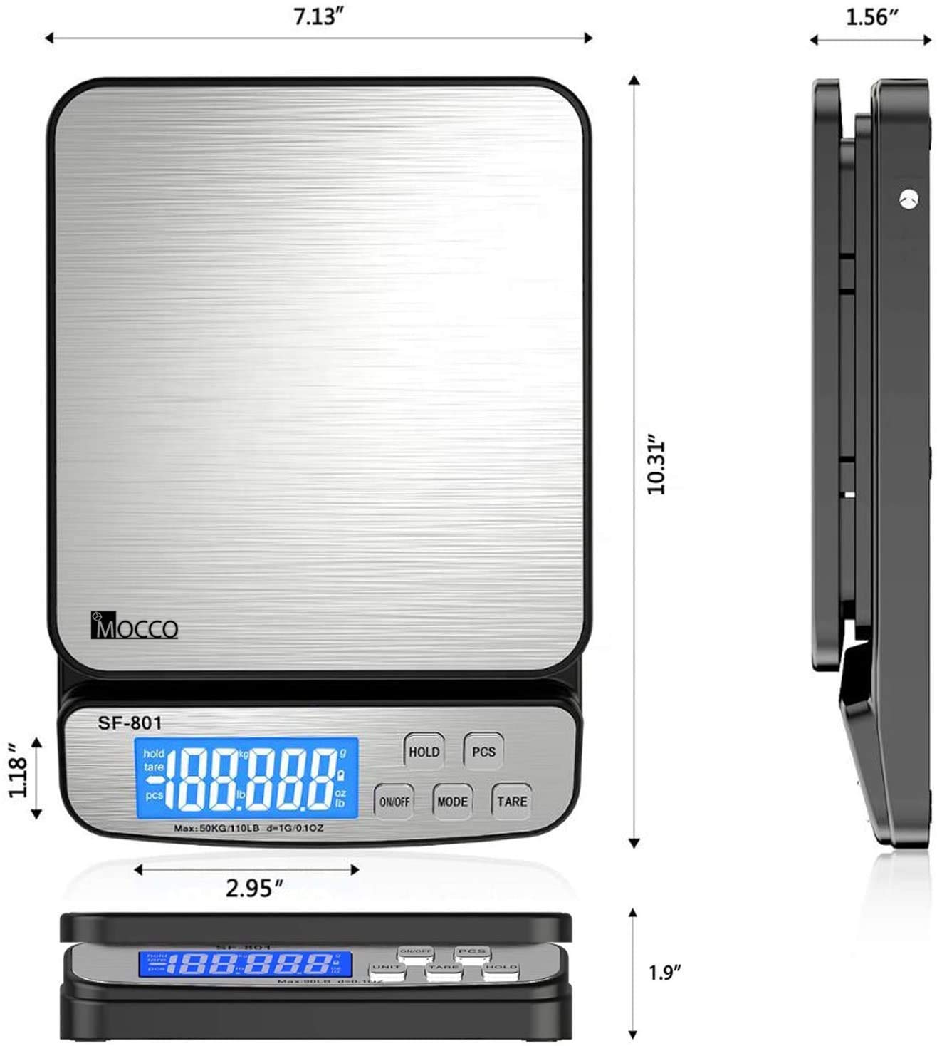 110 LB 50KG Digital Postal Scale, MOCCO Heavy Duty Stainless Steel