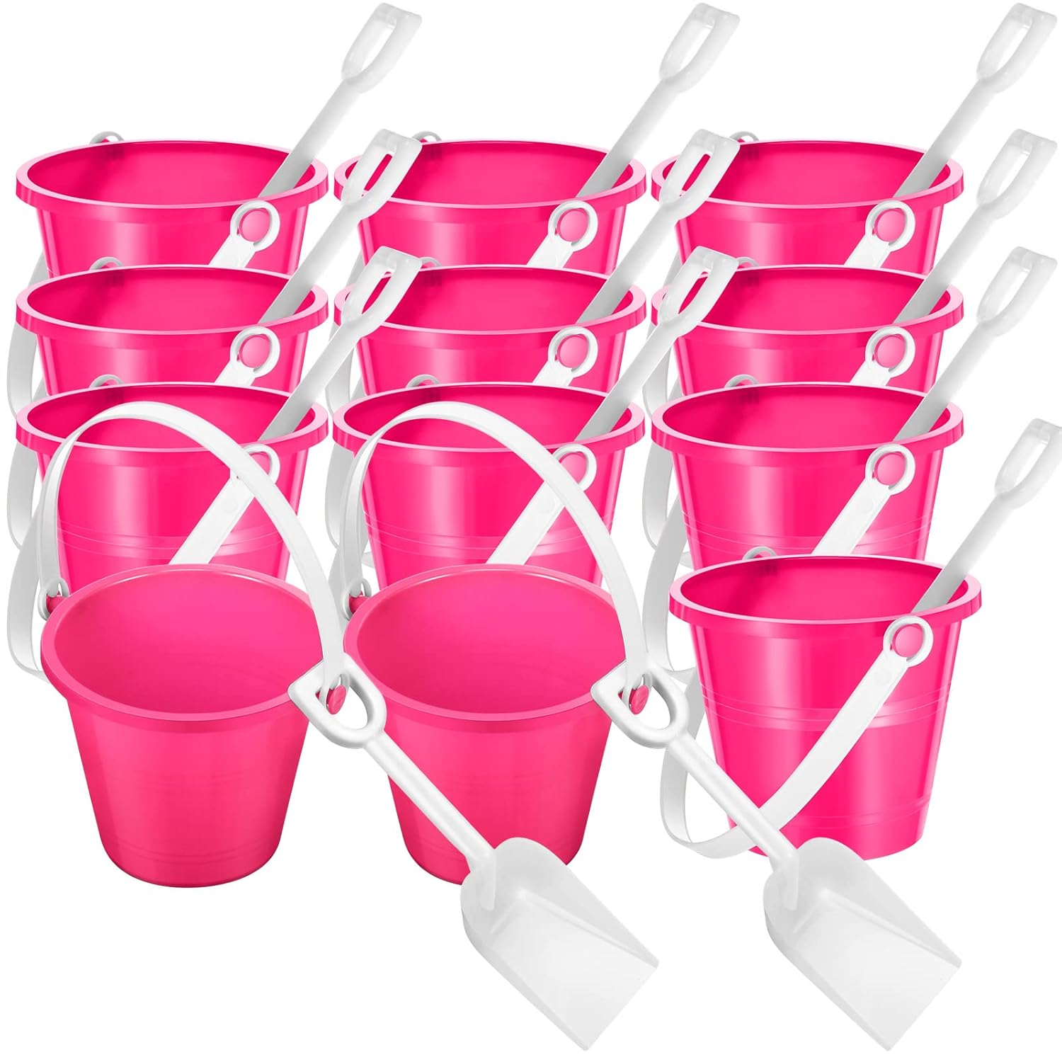 12 Pack 4 Inch Beach Buckets and Shovels for Kids Sand Pails Plastic