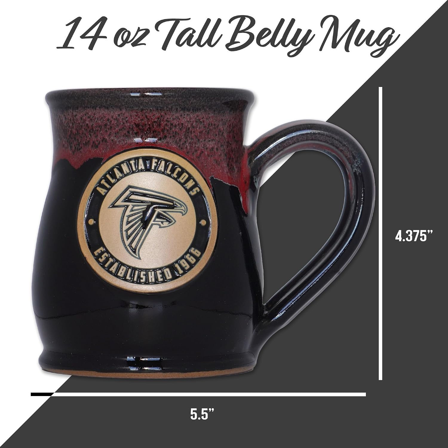 Greater Distance NFL Football Atlanta Falcons 14-oz Two-Tone Tall Belly Mug, Handmade Large Ceramic Coffee Mug With Team Logo for True Fans, Premium Deneen Pottery Made in USA