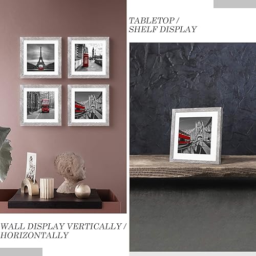 Miniatura 6 de Marcos de fotos rústicos de 8 x 8 pulgadas, hechos de madera maciza con 2 paspartús, imágenes de 6 x 6 o 4 x 4 con paspartú u 8 x 8 pulgadas sin