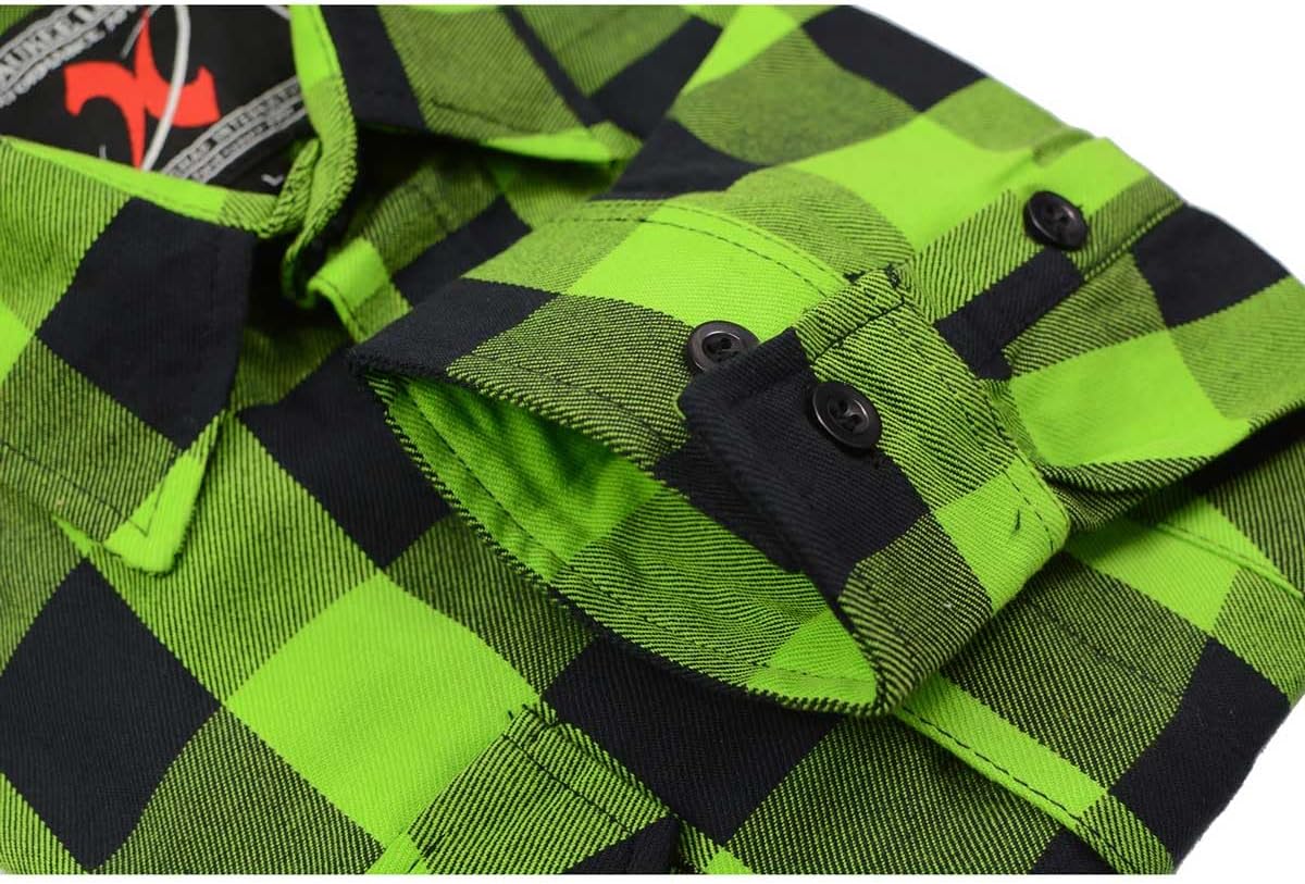 Milwaukee Leather MNG11632 Men's Flannel Plaid Black and Neon Green Long Sleeve Cotton Button Down Shirt - Image 8
