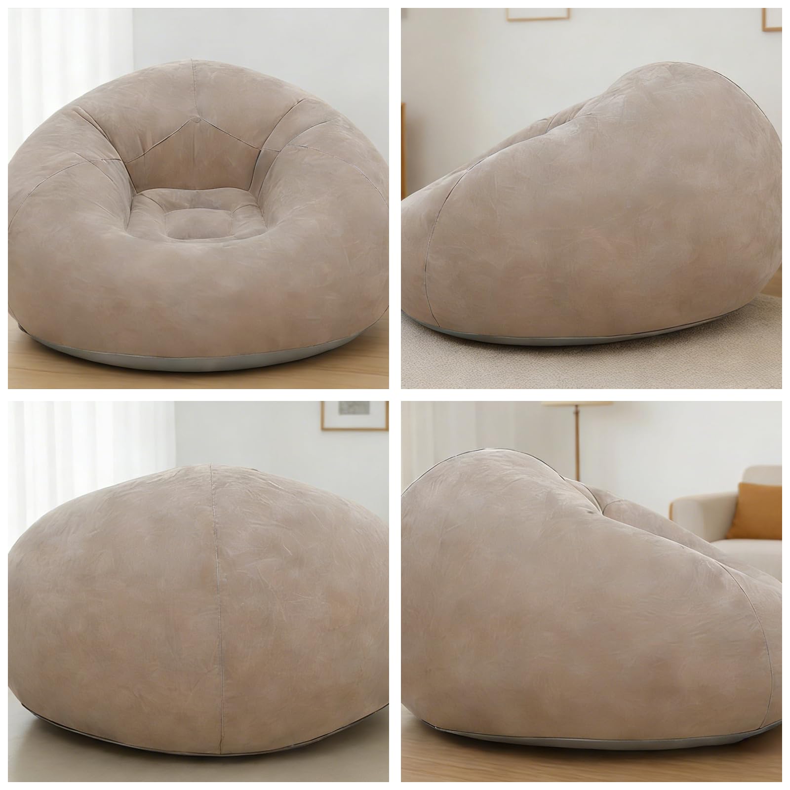 FARYODI Divano gonfiabile, poltrona gonfiabile, 105 x 105 x 60 cm, ultra morbida, senza riempimento di fagioli, gonfiabile e portatile, per soggiorno, giardino, campeggio (caffè)