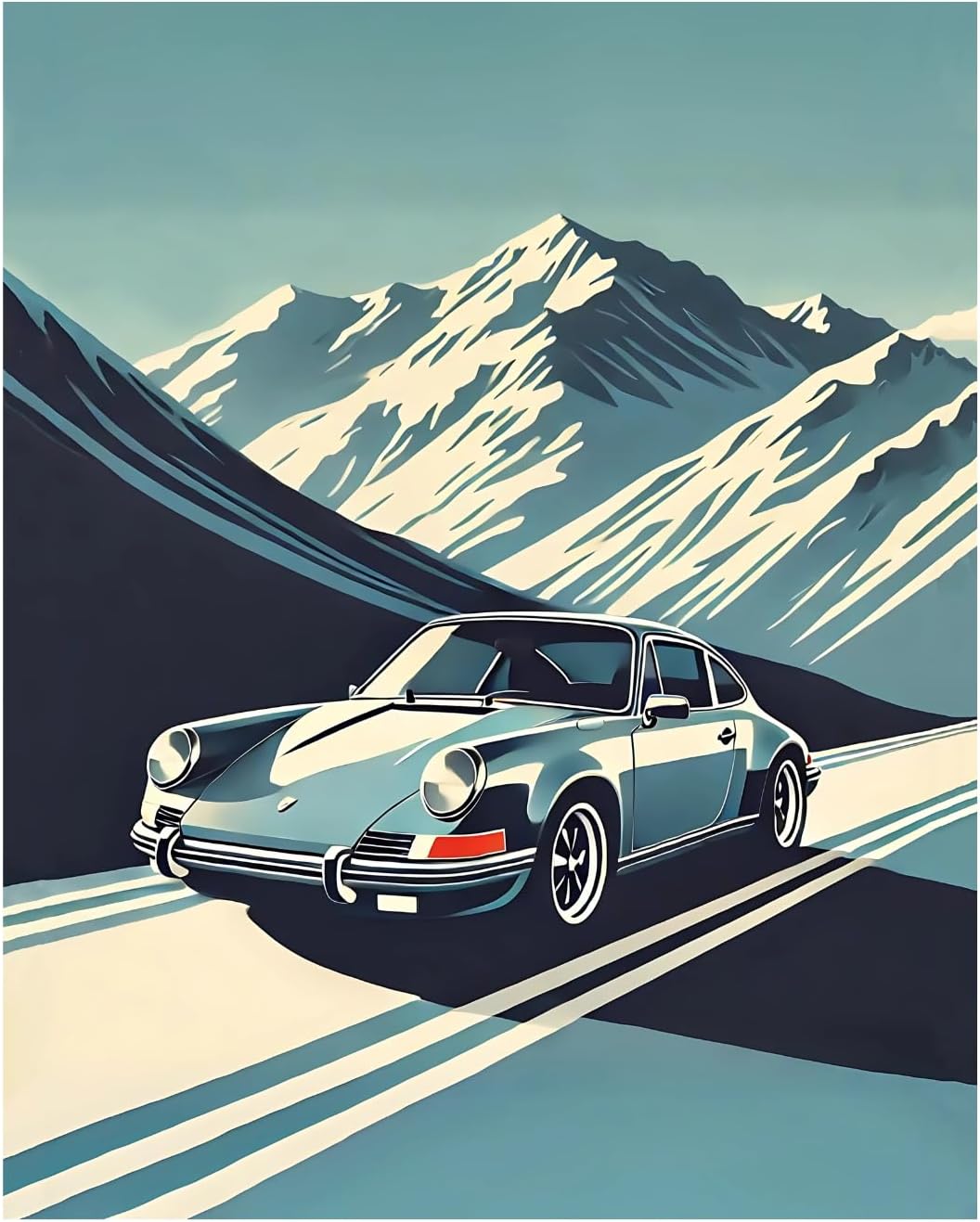 InkFlow Vintage Sports Car Poster - Classic Car Wall Art, Alpine Snowy Mountain Garage Decor, Retro Automobile Wall Art for Car Enthusiasts - 16x20 Unframed Wall Art