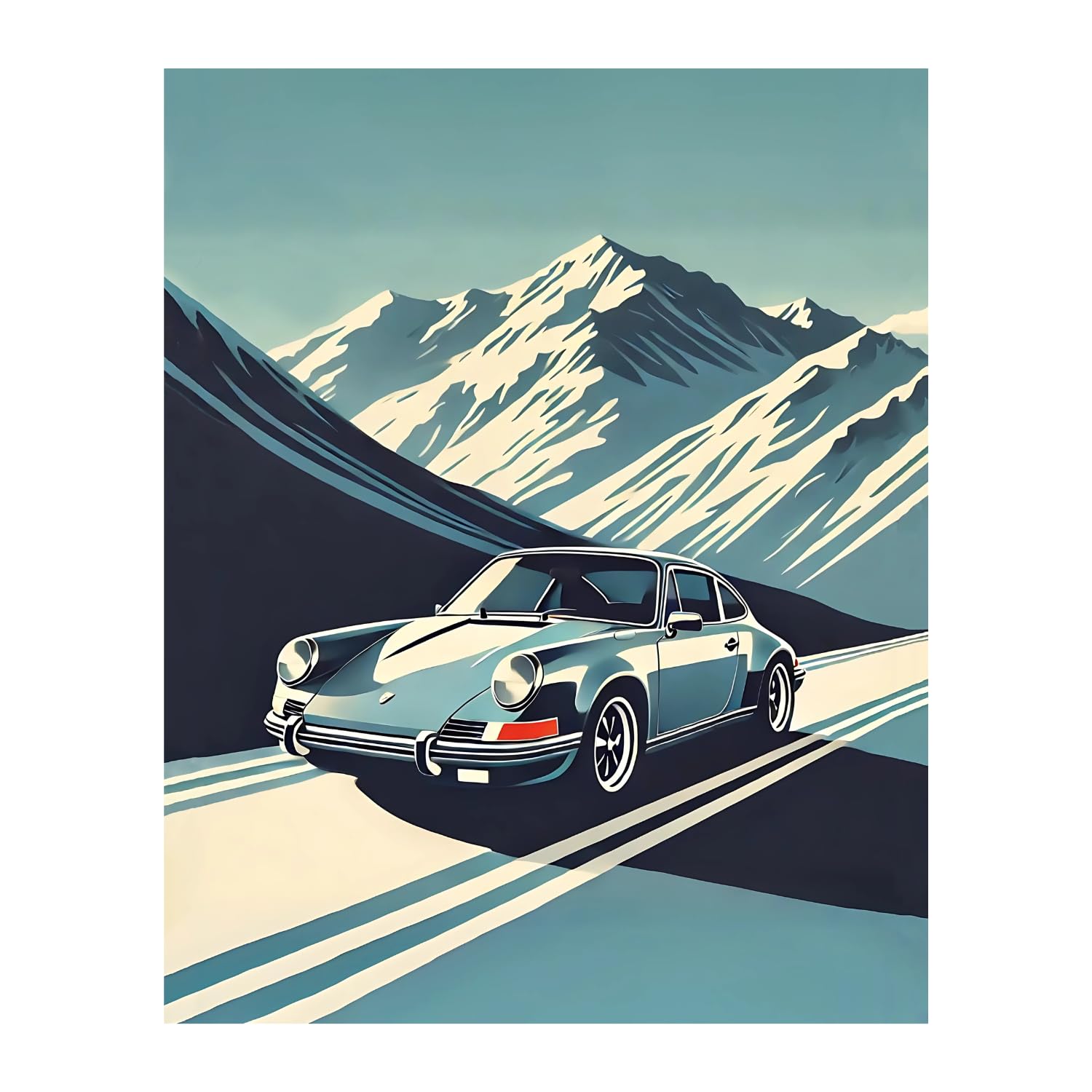 InkFlow Vintage Sports Car Poster - Classic Car Wall Art, Alpine Snowy Mountain Garage Decor, Retro Automobile Wall Art for Car Enthusiasts - 16x20 Unframed Wall Art