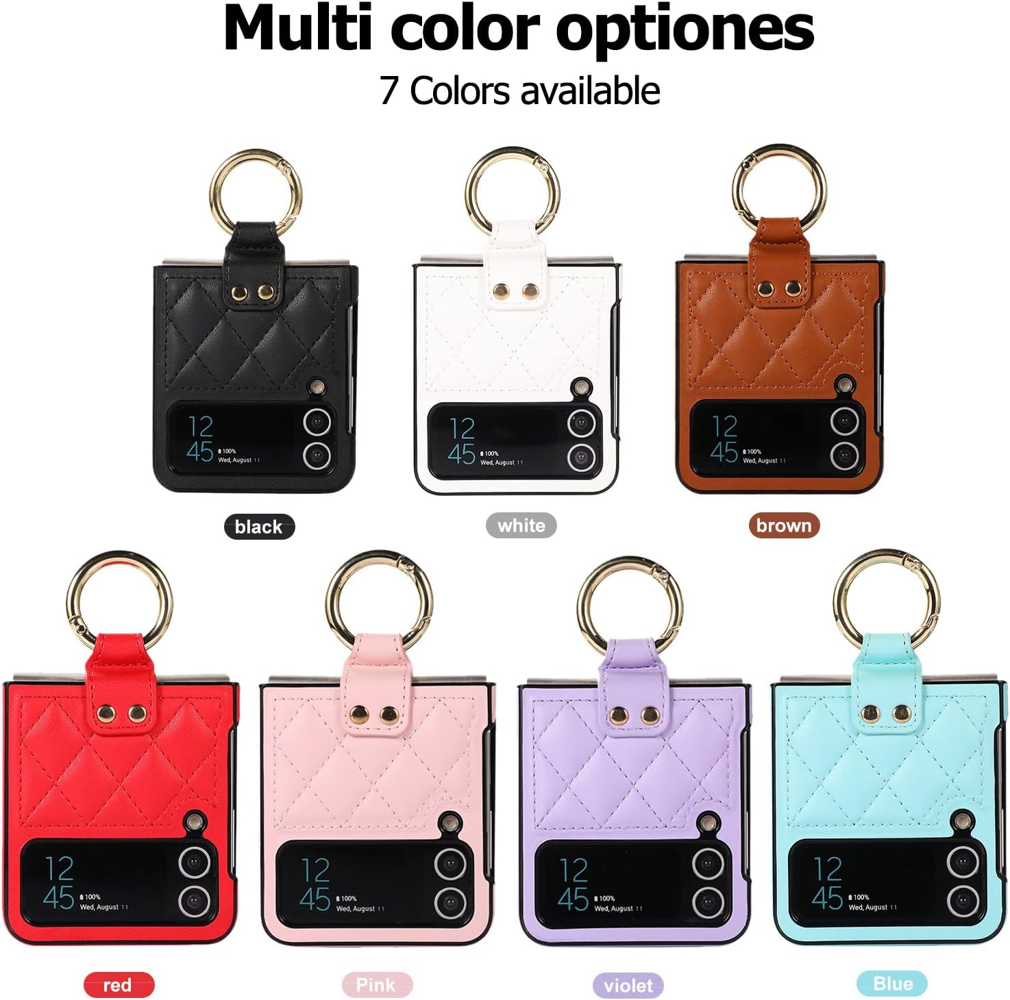 for Samsung Galaxy Z Flip 4 with Delicate Open Buckle Ring and Diamond Pattern Brown Soft luxuriouslook Leather,Shockproof Corner Decent Protection