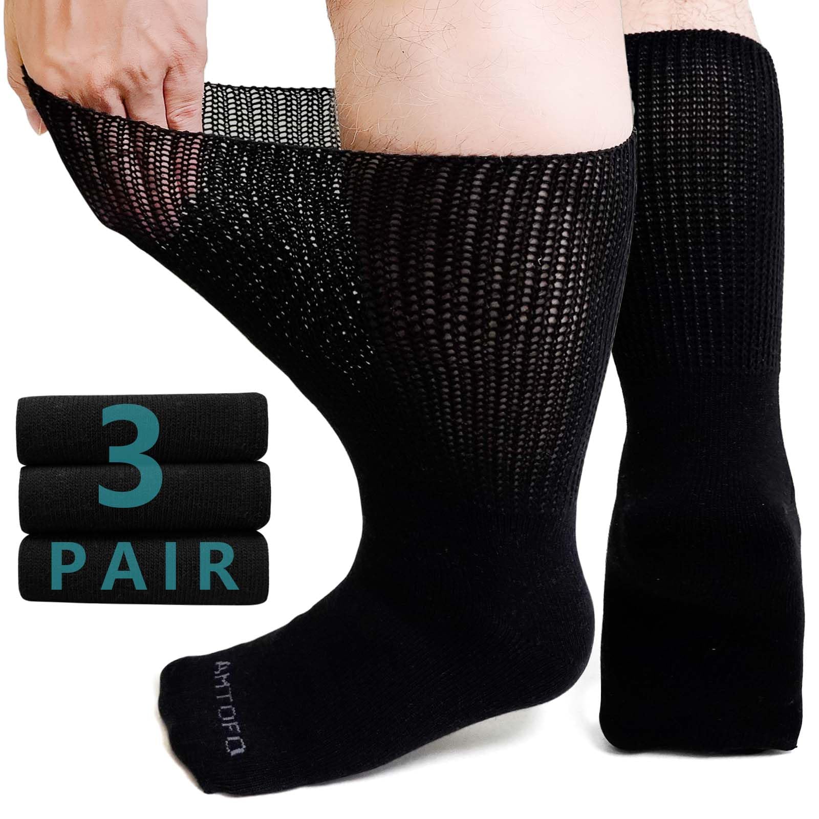 ZFSOCK Diabetiker Socken Herren Damen Diabetikersocken Ohne Gummibund Ohne Naht für empfindliche Füße Baumwolle Gesundheitssocken Extra Weite Wadenlange Socken Atmungsaktive 3 Paar
