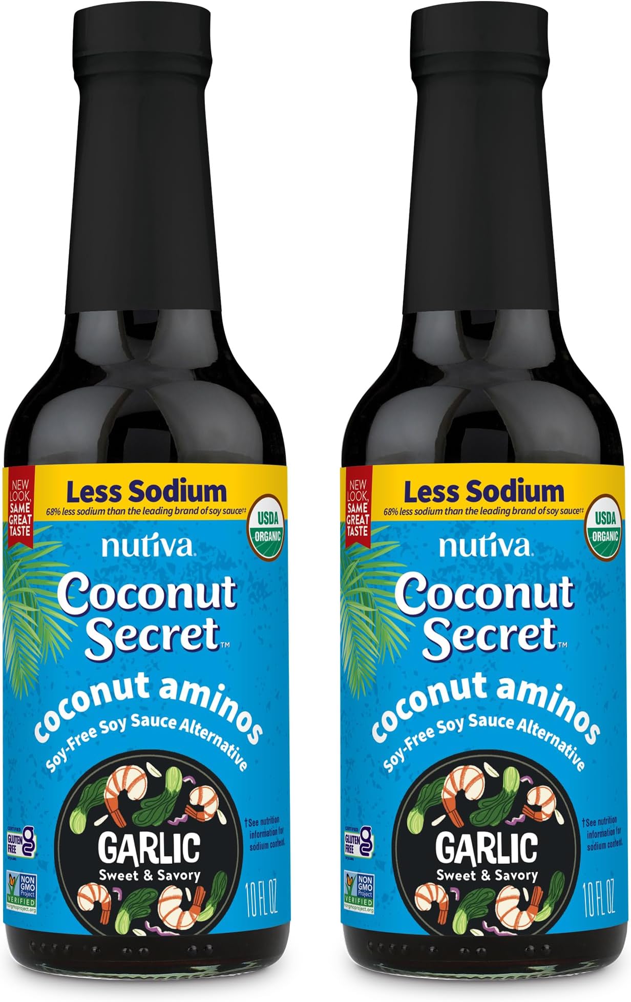 COCONUT SECRET Aminos Garlic Low Sodium & Glycemic, Gluten & Soy Free Seasoning Sauce, Organic, Vegan, Non-GMO, Brown, 20 Fl Oz, Pack of 2