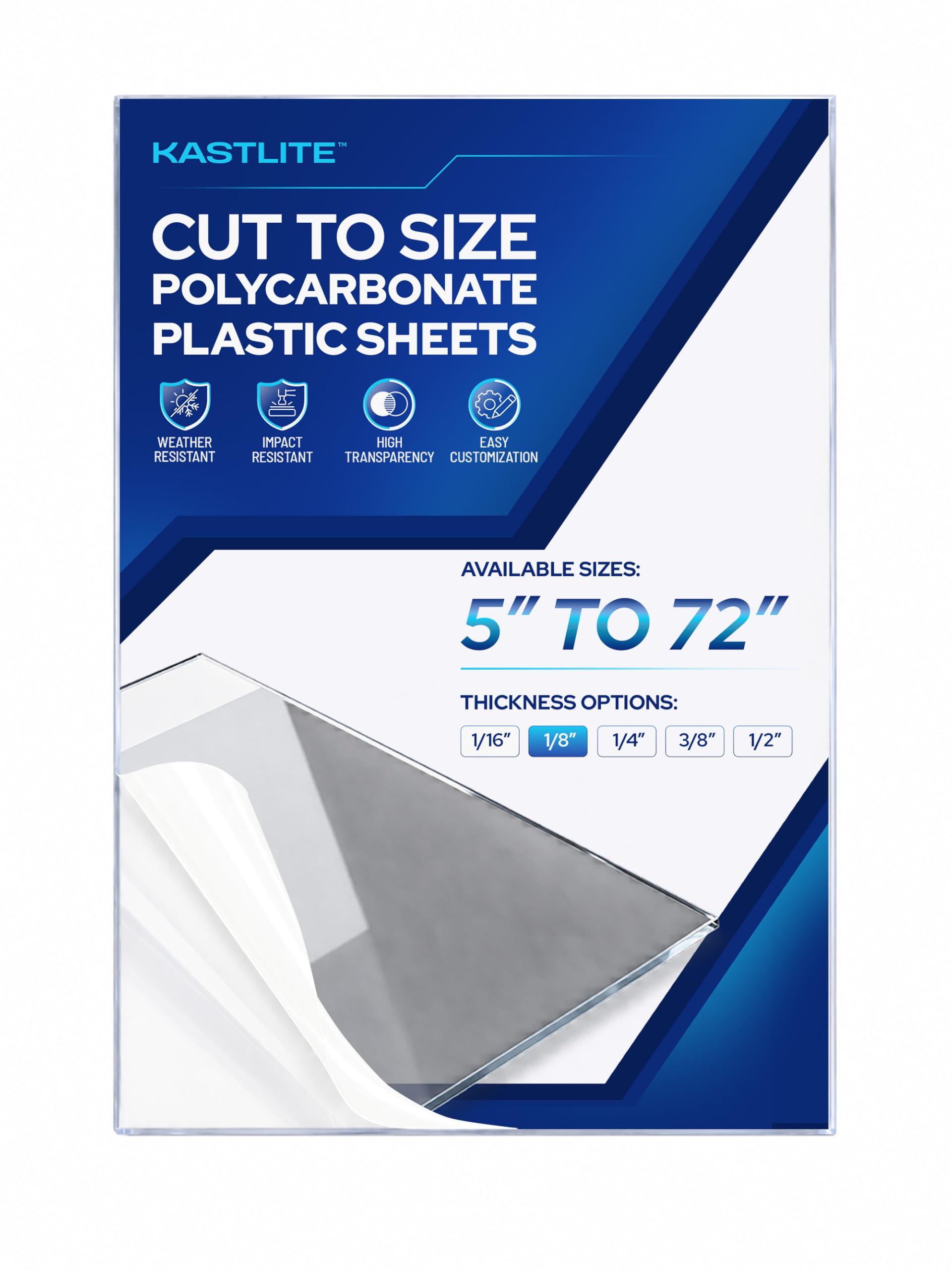 KASTLITE Custom Clear Polycarbonate Sheet - 1/8" Thick Cut to Size Hard Plastic Sheets - Moldable Thermoforming Transparent Panels for Glass Window Replacement & Crafts, 1PK