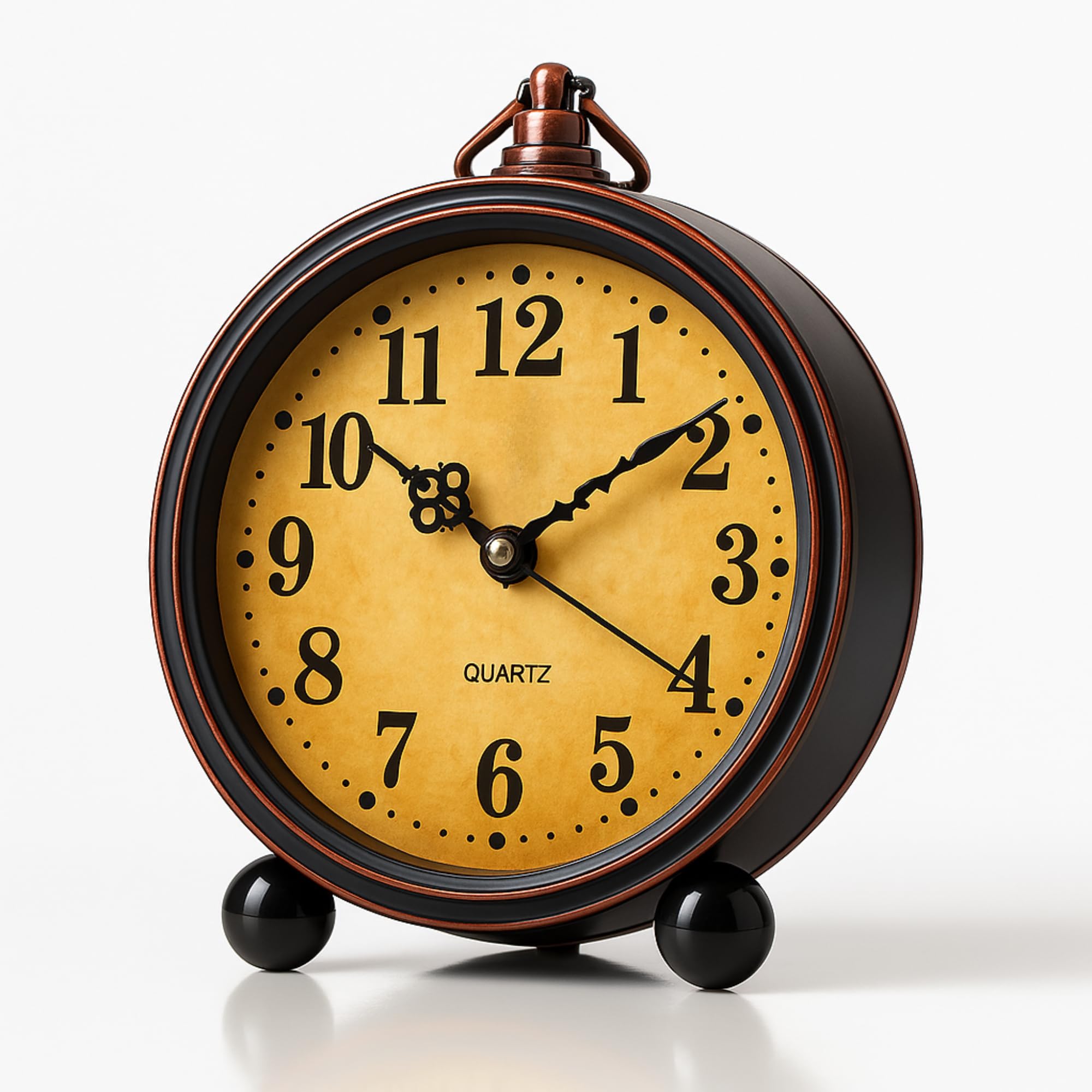 Vellichor Europe Vintage Silent Alarm Clock | Non Ticking Analogue Bedside Table Clock for Bedroom, Desk or Shelf | Battery Operated Retro Style with Loud Alarm, Easy to Read Dial and Classic Design