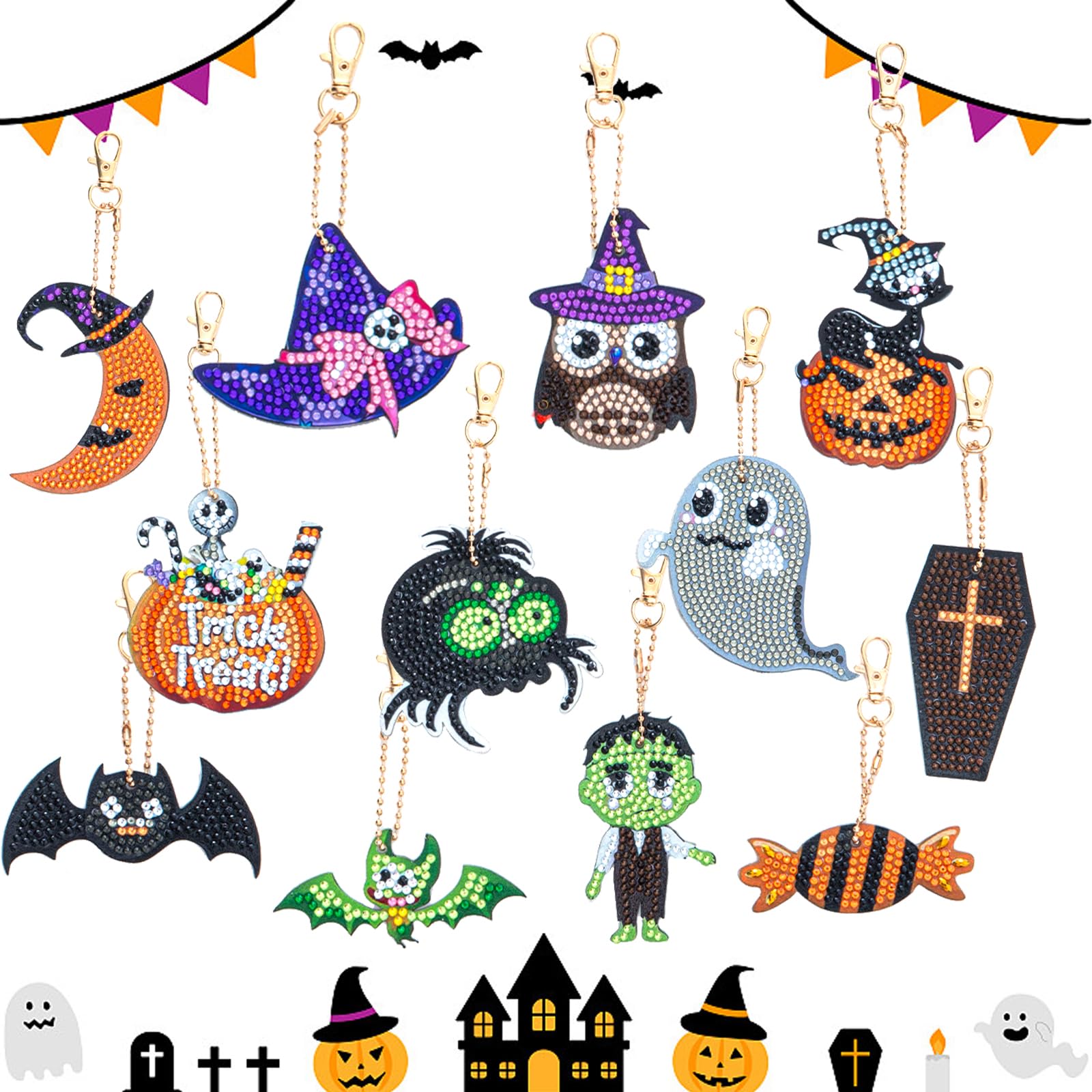 15 Stück Diamond Painting Schlüsselanhänger Herbst-Motive - 5D DIY Bastelset Für Kinder & Erwachsene