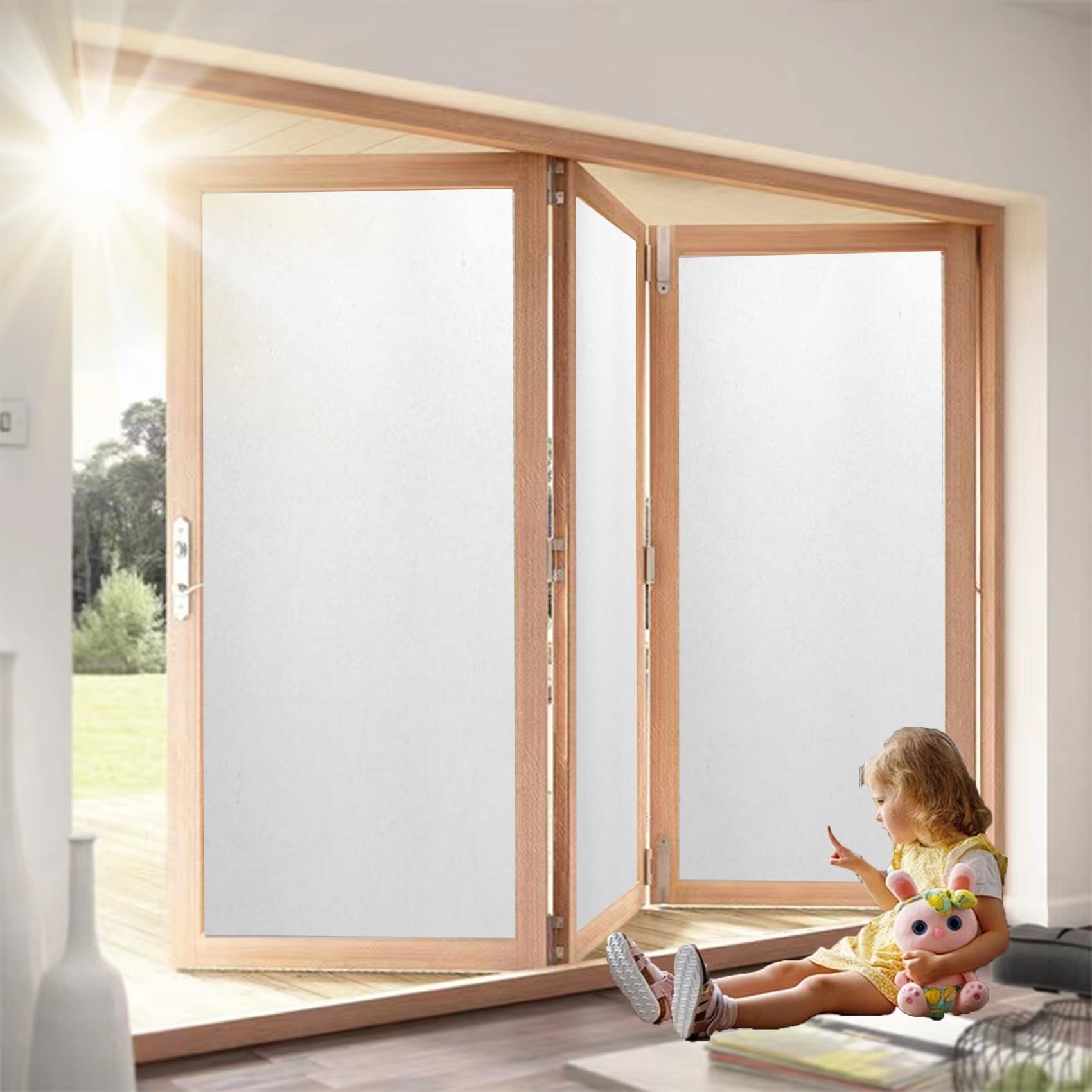 Frosted Glass Film for Windows 100 x 800 cm, No Glue Window Sticker, Privacy, Opaque, UV Protection, Static Cling, Window Film Self-Adhesive Roll with Toolkit for Window, White frosted