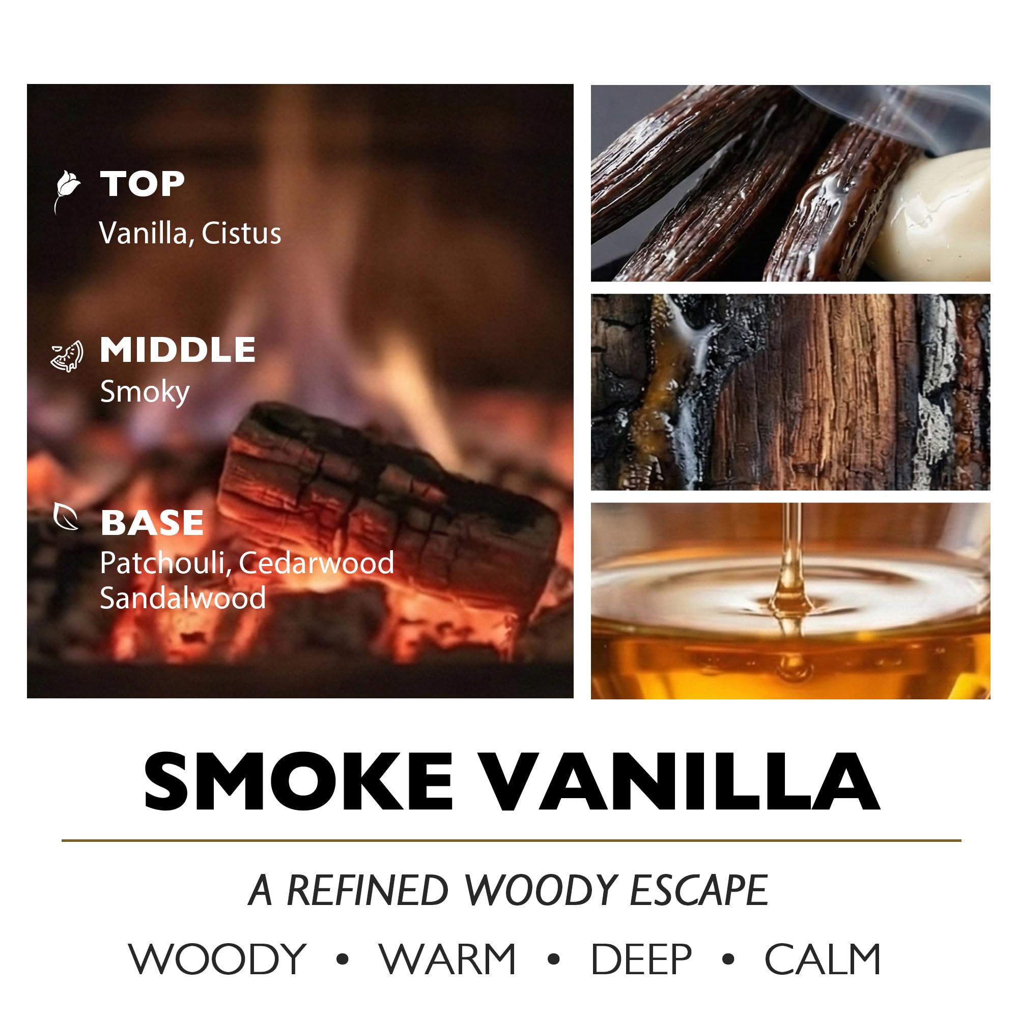 HomeLights Candele profumate per donne e uomini, 3 stoppini in vaso da 960g (Fumo Vaniglia)