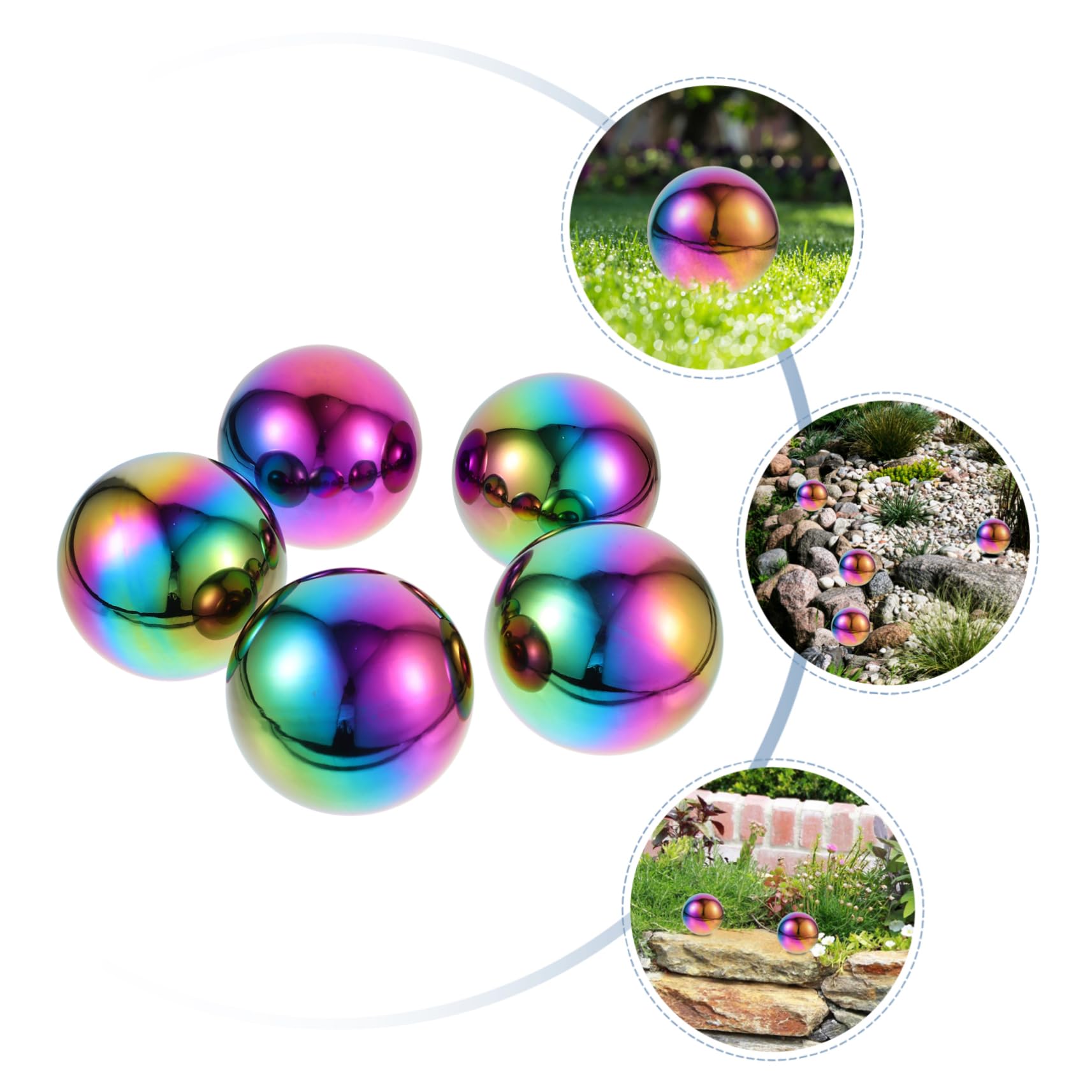 Sfera Riflettente Palla Decorativa Rotonda Lucidata da Giardino in Acciaio Inossidabile 5 Pezzi Effetto Specchio per Centrotavola