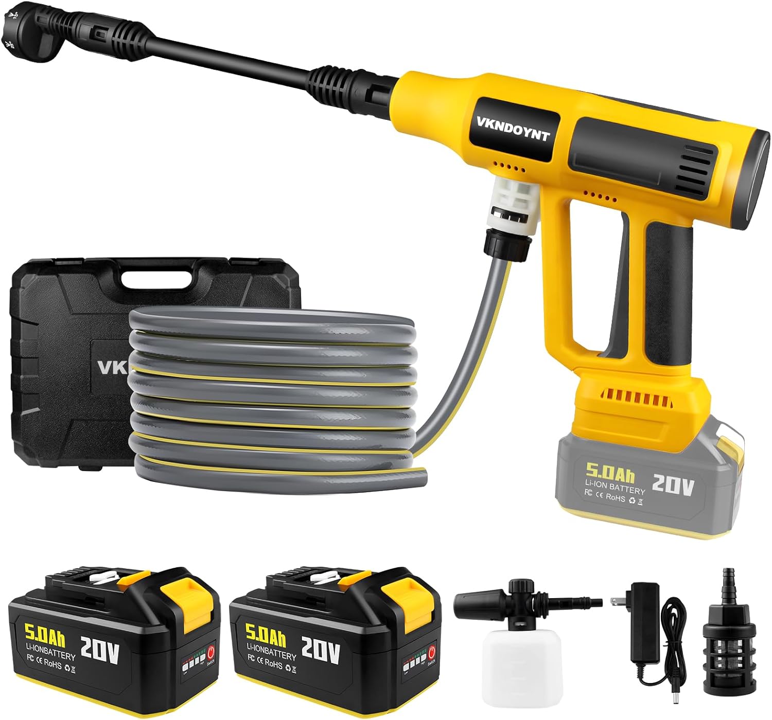 Cordless Pressure Washer, 2000PSI MAX Portable Pressure Washer with Brushless Motor, 2 X 5.0AH Batteries, 4 Speed Adjustment LCD Touch Screen, 6-in-1 Nozzle, Power Washer for Cars/Yard