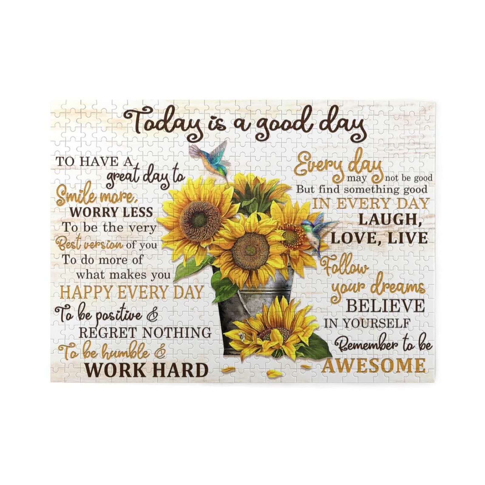 Amazon Com 500 片向日葵拼圖成人復古向日葵勵志名言木製拼圖適合8 歲及以上兒童家庭活動遊戲 玩具和遊戲