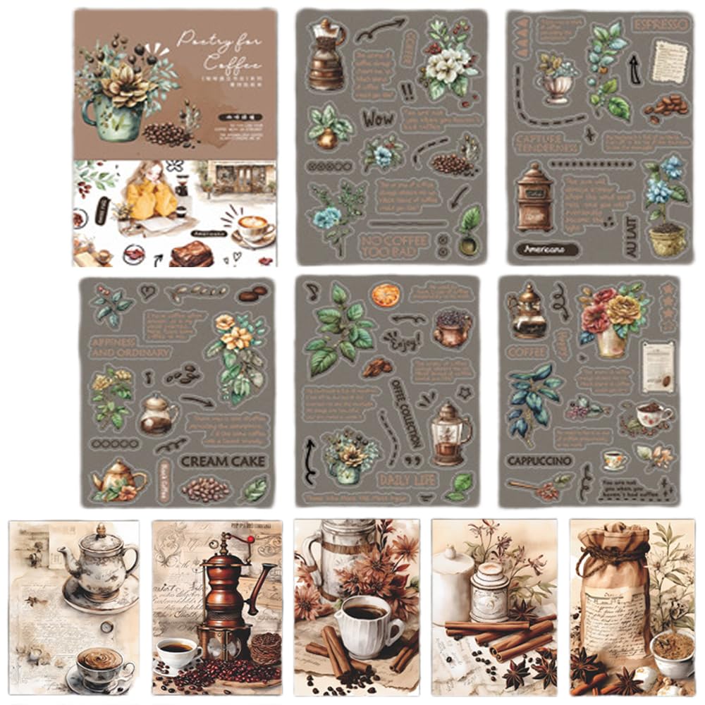 Alideco 20pcs Scrapbook Stickers Vintage Literary Girl Coffee Gourmet Sticker Book for Adults Sticker journaling Stickers for Scrapbooking (kafeilvzhi)