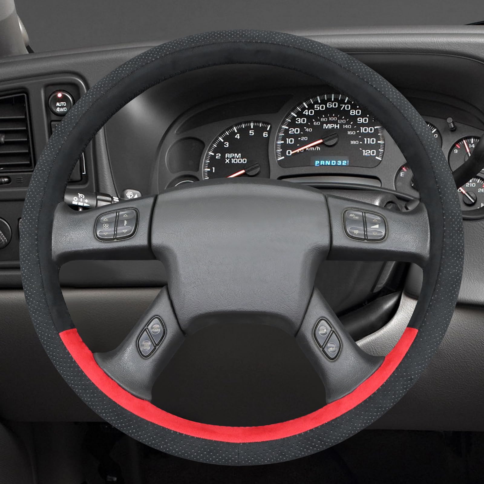 MEWANT Hand Stitch 3D Style Car Steering Wheel Wrap Cover for Chevrolet Silverado 2003-2007 Steering Wheel Protector Steering Wheel Accessories