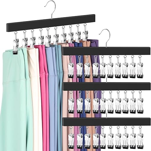 ORROENS - Organizador de leggings para armario, perchas de madera con clips para 40 leggings, pantalones, jeans, organizador colgante de armario con