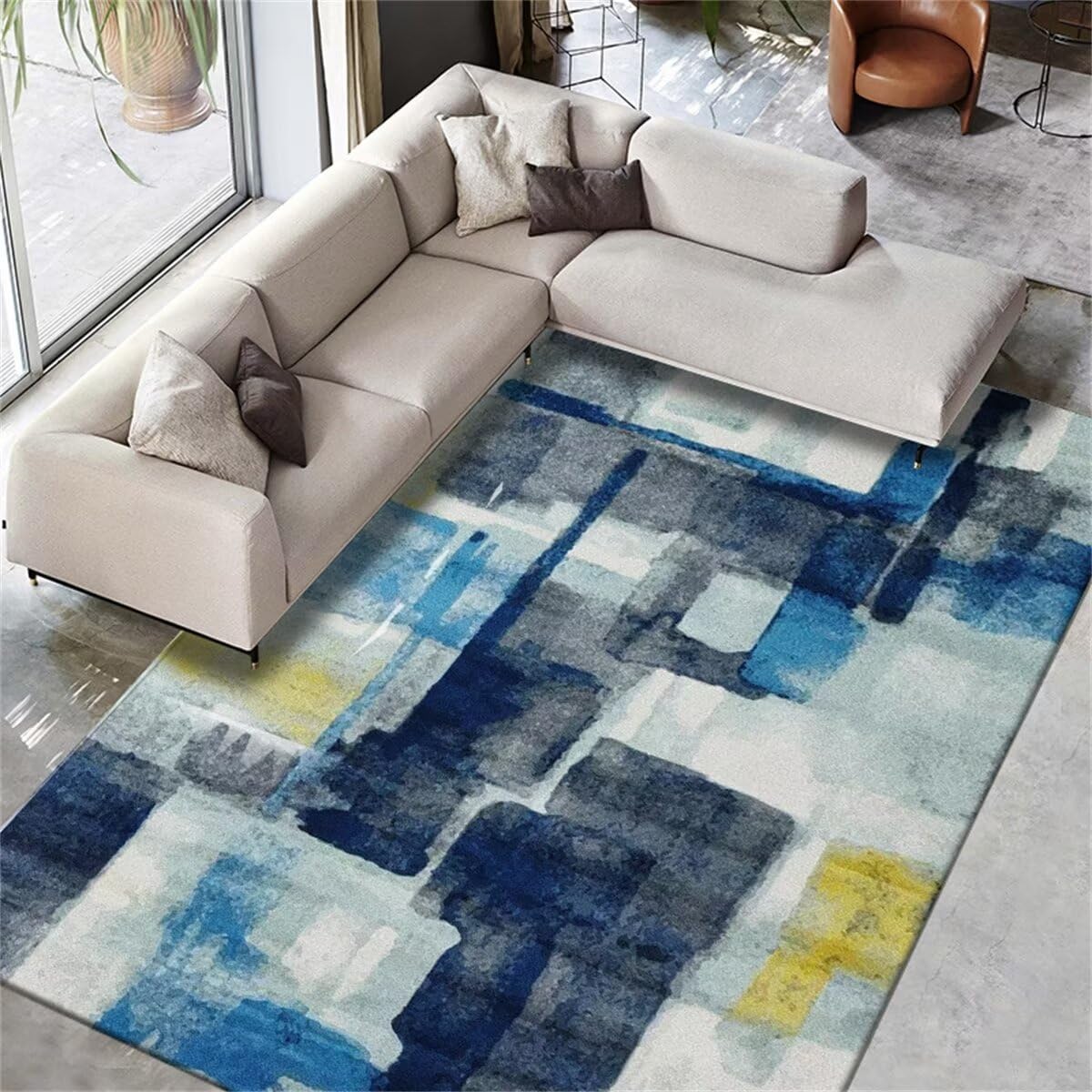 Tapis de jeu bebe bleu 160x230cm grand tapis de salon minimaliste lavable