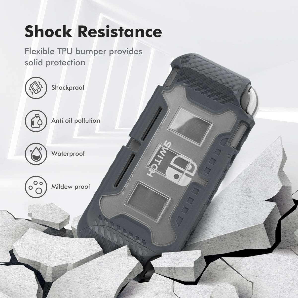 KIWIHOME Grip Case for Nintendo Switch Lite, Durable Anti-Slip Shockproof Protective Hard Case for Nintendo Switch Lite Console 2019 with Comfortable Grip & Game Card Slots (Gray)