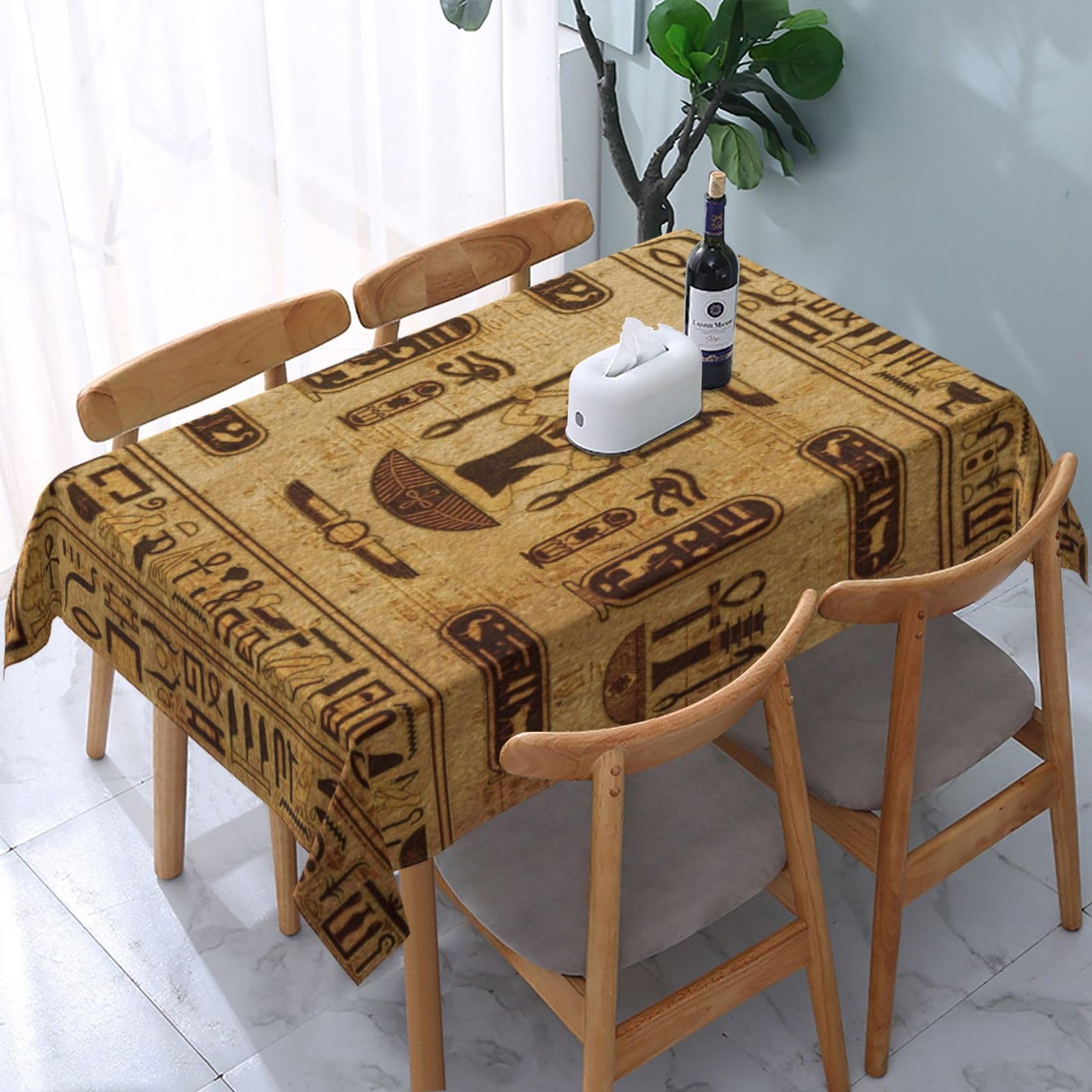 HLBSDM Ancient Egyptian Pyramids Vintage Cultural Symbols Rectangle Tablecloth, Suitable for Wedding, Party and Restaurant Festival Gathering Event Polyester Fabric Decorative Tablecloth(54x72in)