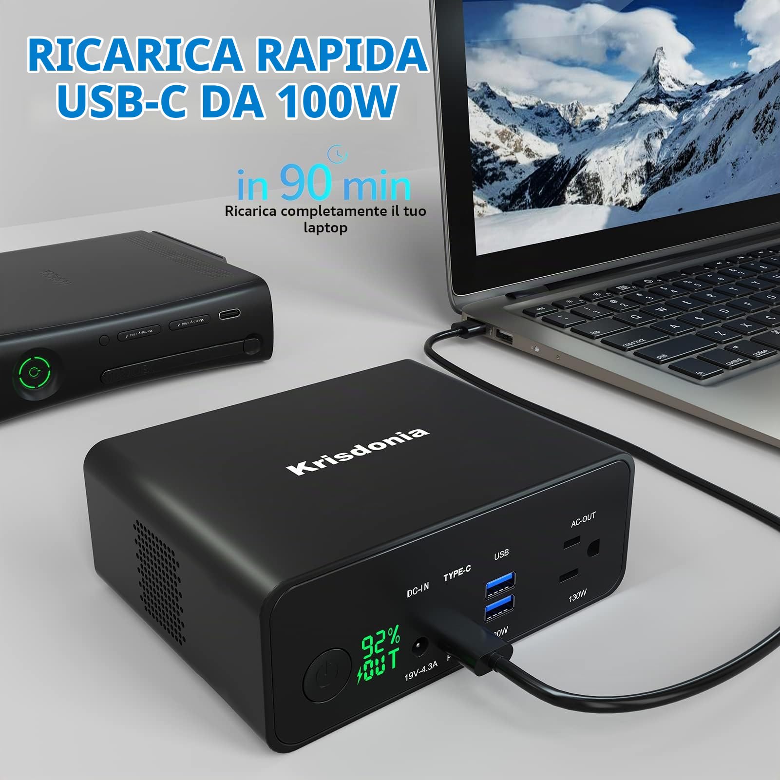 power bank, batteria esterna a ricarica rapida 40000mAh con presa AC/porta USB-C PD 100W / 2 USB-A QC3.0 caricatore portatile per laptop MacBook CPAP campeggio all'aperto viaggio