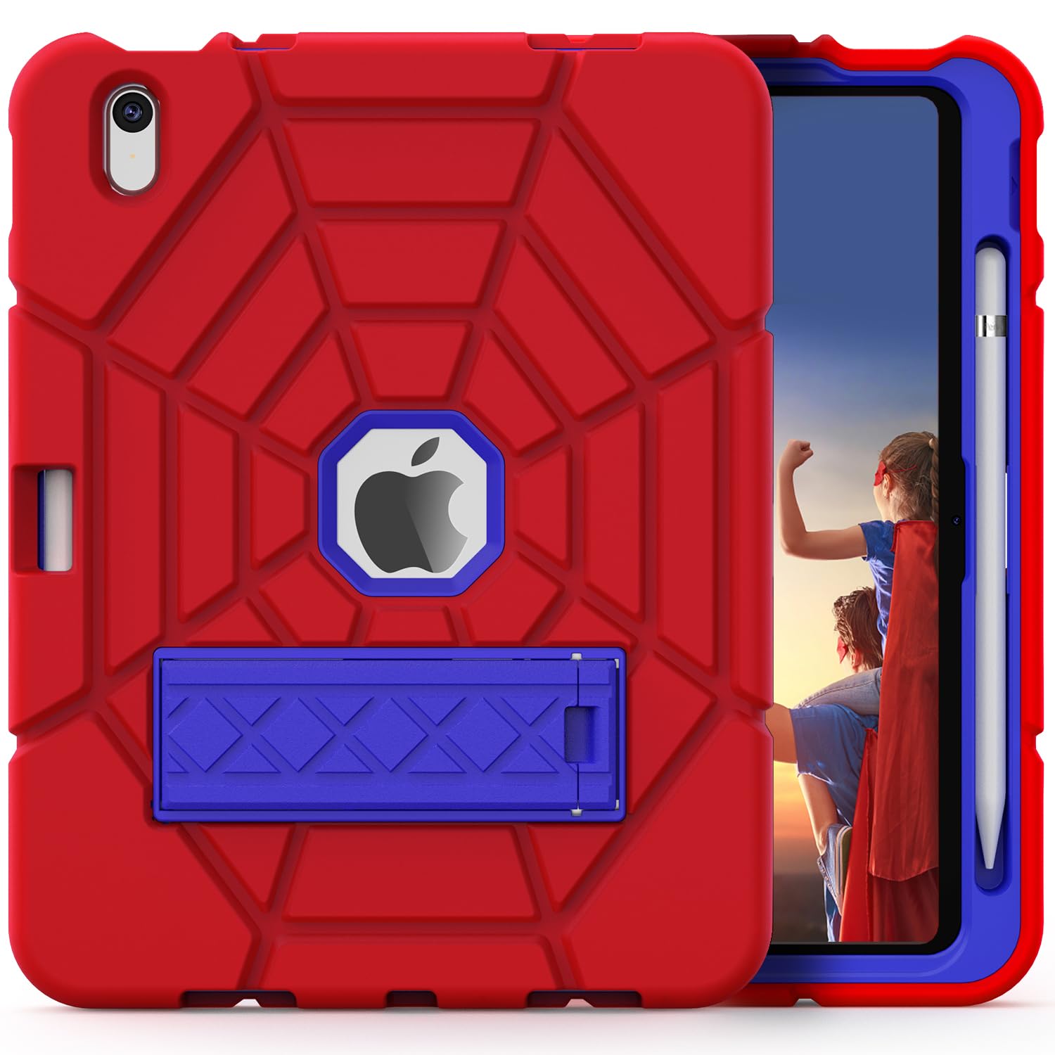 Grifobes Case for iPad 11-inch (A16) 2025 / iPad 10th Generation 2022 10.9 inch, Heavy Duty Shockproof Rugged 11th / 10 Gen Cover with Pencil Holder & Stand (Red+Blue) | 11th Generation, 2025, 2022, Heavy Duty, Shockproof, Rugged
