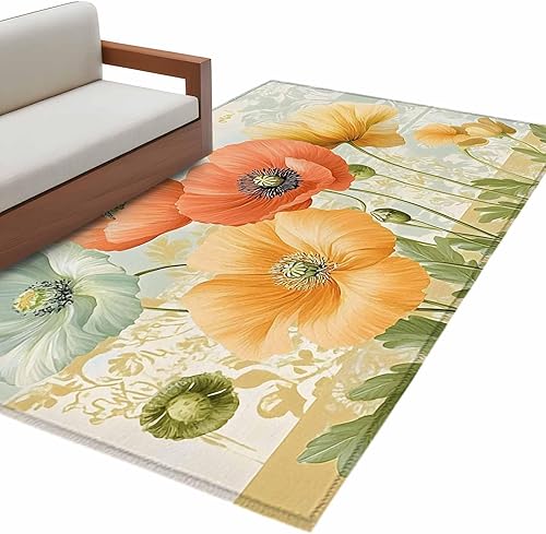 Miniatura 2 de 3x5 Area Rugs, Retro Spring Floral Non-Skid Rubber Backing Large Rectangle Rugs - Living Room Bedroom Home Office, Watercolor Farmhouse Summer