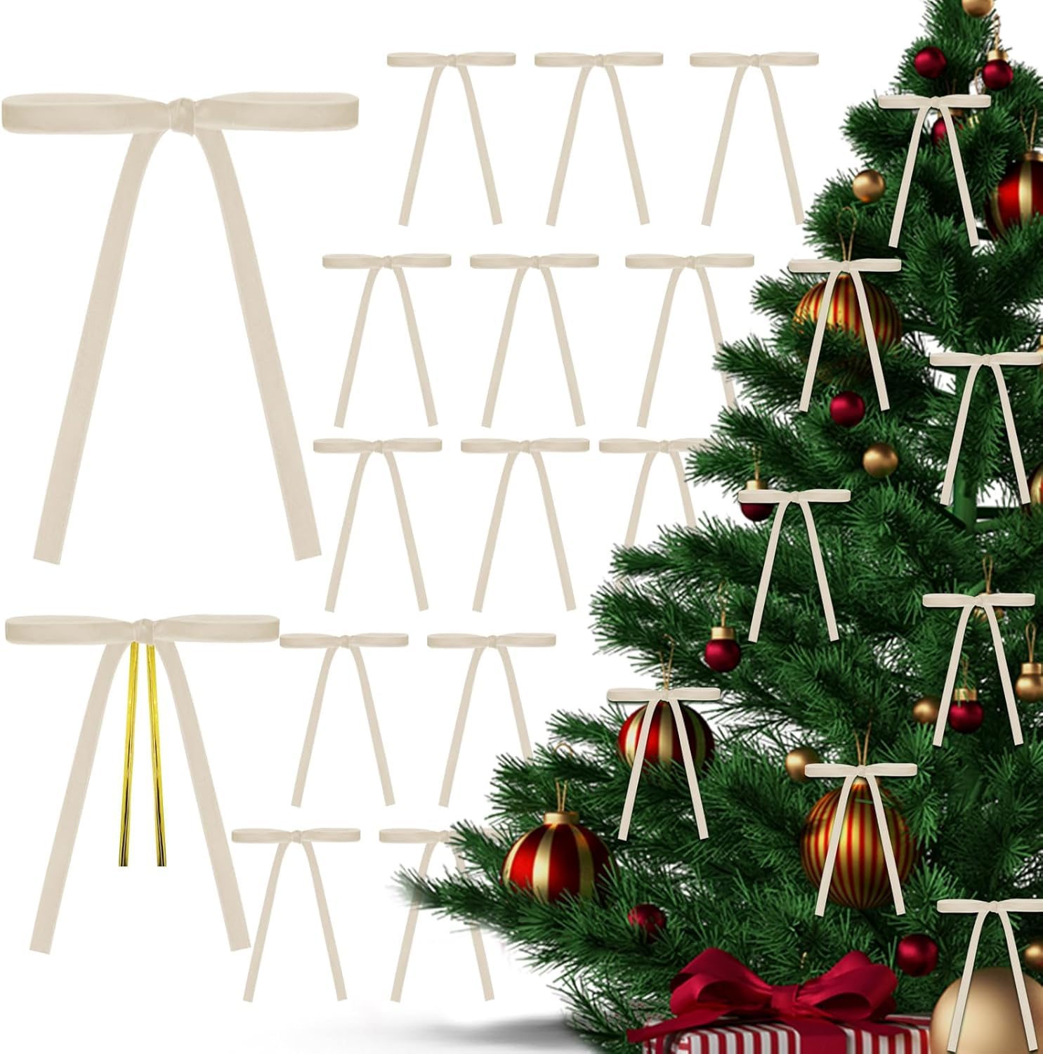 24 Stück Rote Samt Schleifen Für Weihnachtsbaum - 25mm Weihnachtsdekoration Für Geschenke & Kränze