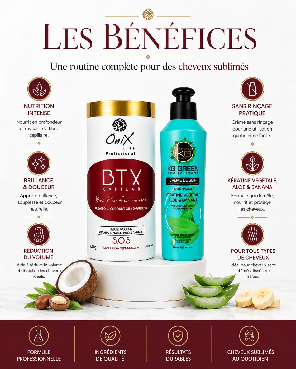 OniX Liss BTX Capilar Bio Performance 1000g – Btx Capillaire – Répare, Nourrit & Réduit les Frisottis – creme de Soin sans rincage Keragold Offert (Aléatoire)