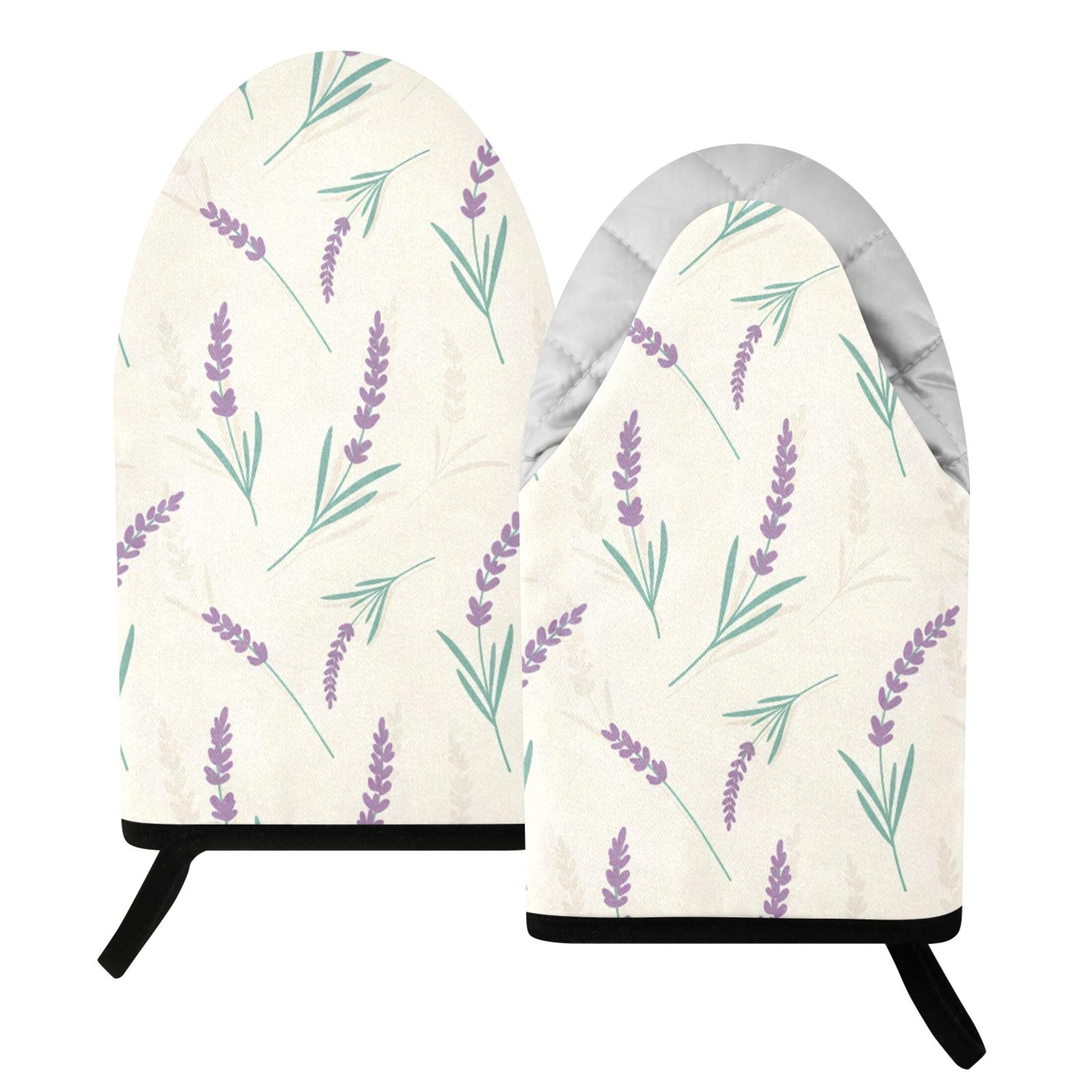 Fuauuyl Oven Mitts Heat Resistant Kitchen Gloves, Lavender Classic Oven Gloves with Hanging Loop for Baking BBQ Cooking Grilling, 1 Pair, 9.5 in