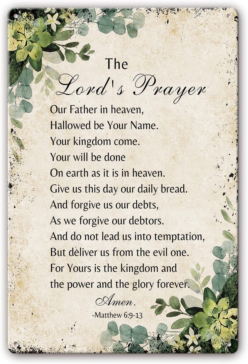 Yepyayqvk Metal Tin Sign The Lord's Prayer Matthew 69-13 Bible Scripture Wall Art for Bathroom Pics Art Painting Wall Nursery Decor Pictures for Bedroom Aesthetic Picture Gifts 8x12 Inch
