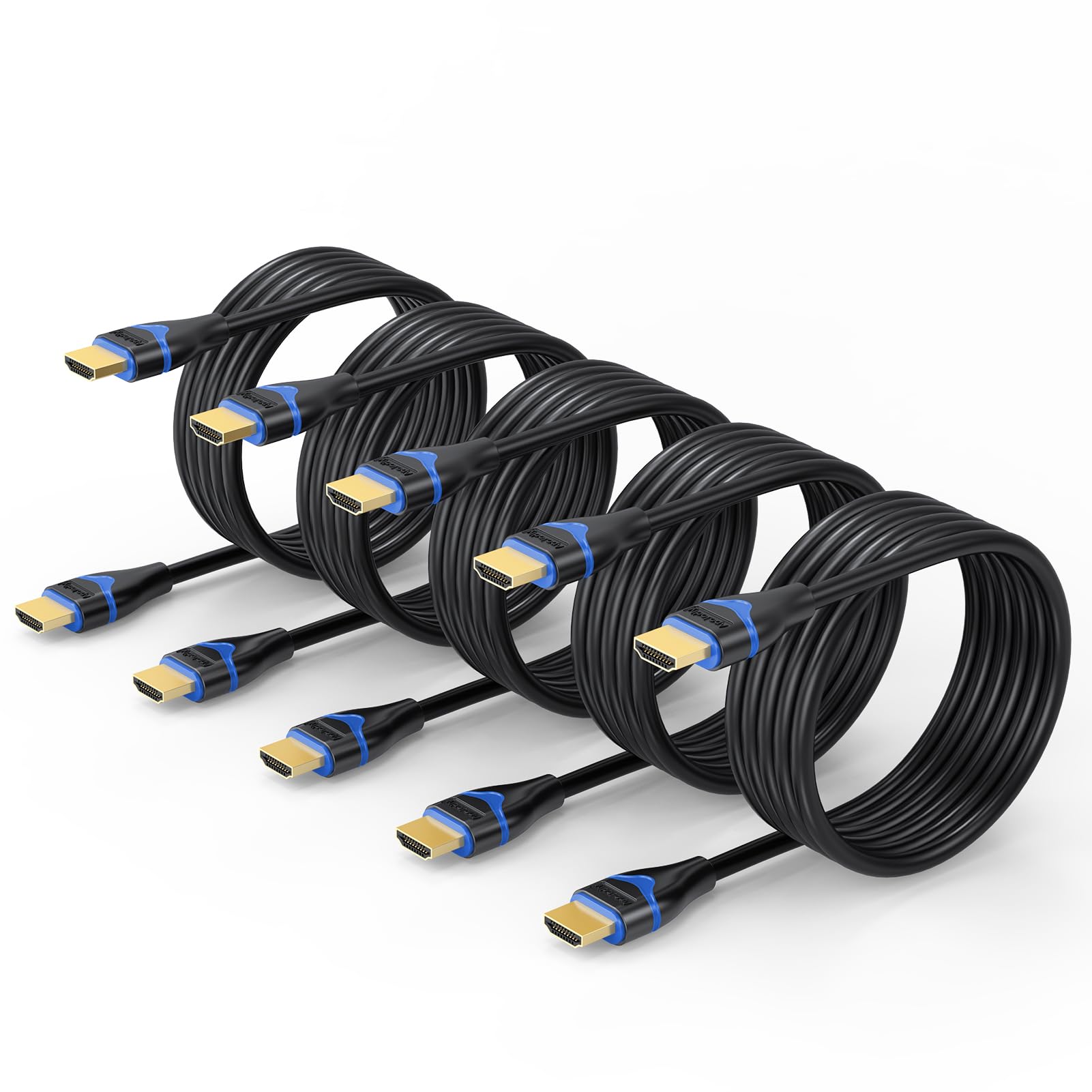 Cable HDMI 4K de 8 pies, paquete de 5, cable HDMI a HDMI de 8 pies de alta velocidad HDMI 2.0 4K 60Hz, 2K 1440P, 1080P, HDR, HDCP 2.2, ARC, 3D compatible con laptop, monitor, HDTV, PC, PS5/PS4/PS3,