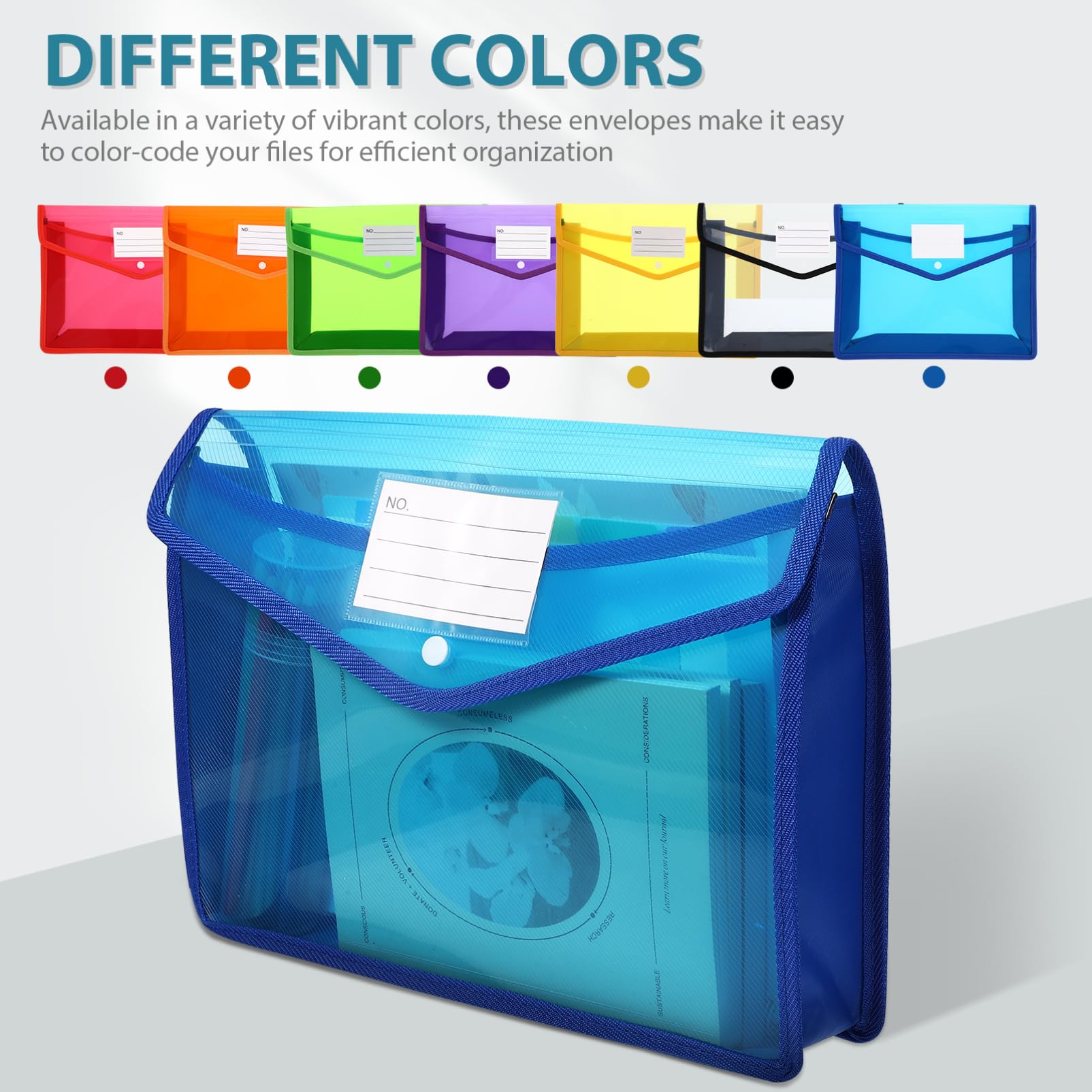 Toyvian 7pezzi Buste in Plastica Trasparenti con Chiusura Bottone Formato per Documenti Organizer per Ufficio Scuola e Uso Domestico