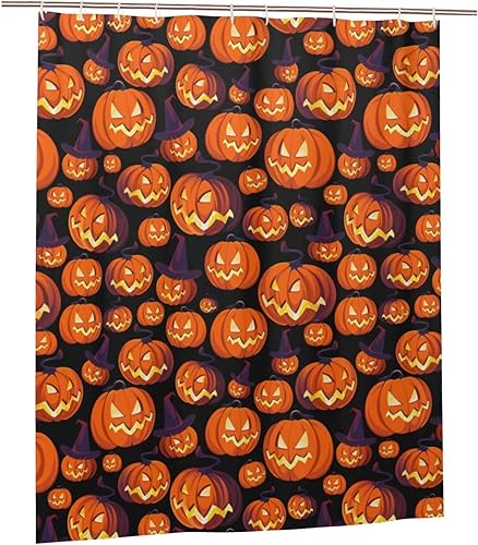 Cortina de ducha de plástico de calabaza de Halloween, 60 x 72 pulgadas, cortinas de ducha extra largas para baño, juego de cortinas de baño con