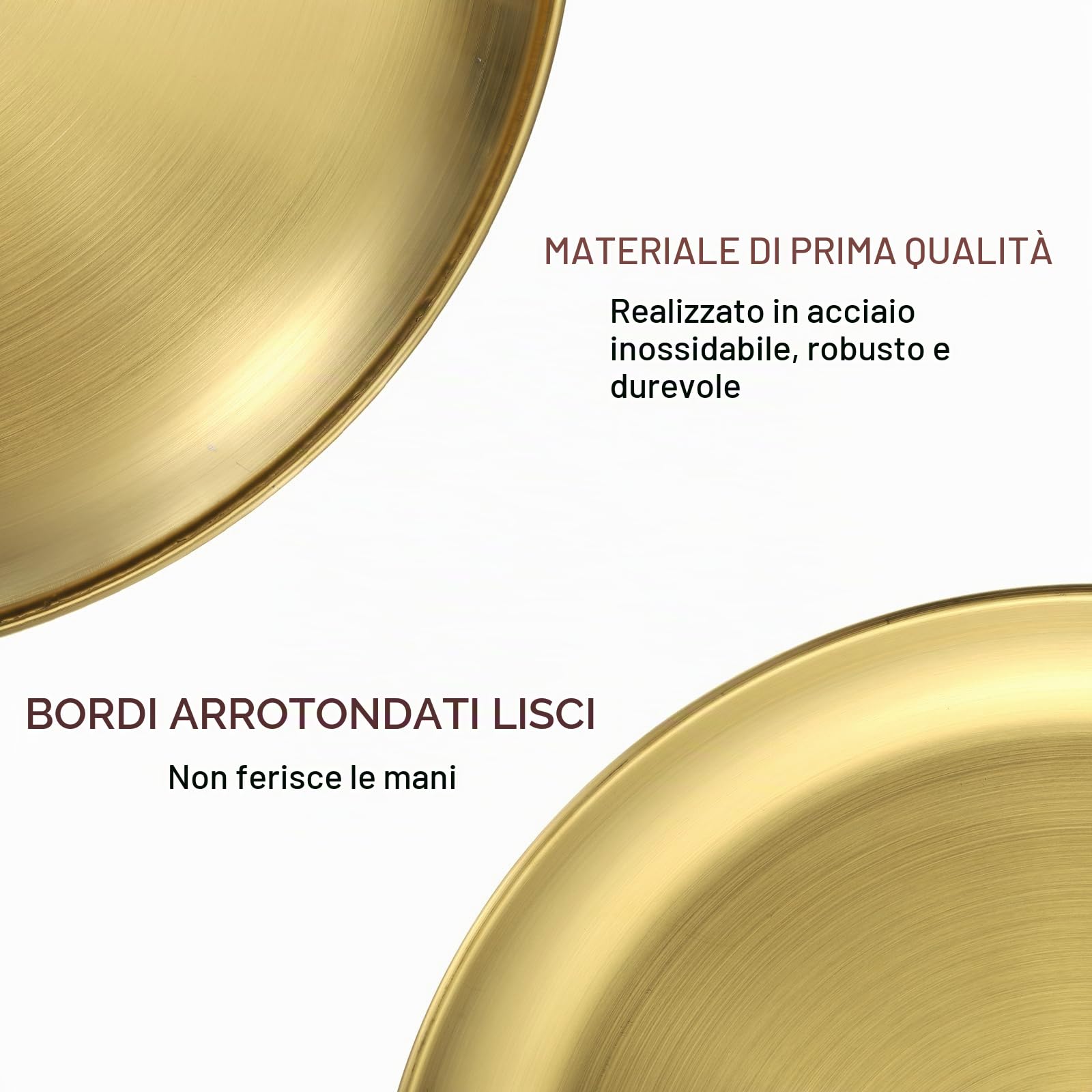 QUARKZMAN 6pz Piatto in Acciaio Inox, 9 Pollici Piatto Pranzo Rotondo in Metallo, Vassoio Portata Piatti Dessert Rotondi per Cucina Ristoranti Oro
