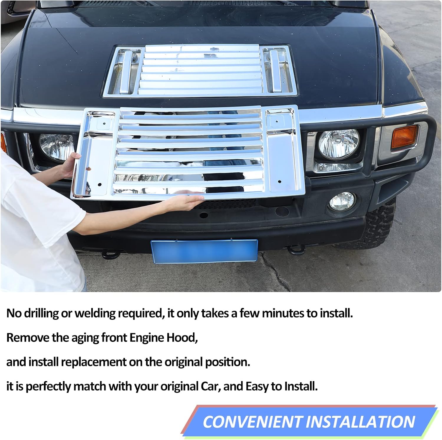 Hood Deck Vent Panel Handle Cover Trim Fit for Hummer H2 2003-2009, Hood Vent Grille+Hood Handles, Hood Louver Hood Vent Deck Trim, ABS
