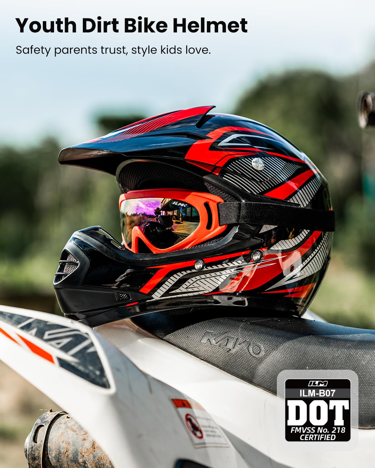 ILM Youth Kids DOT Full‑Face Dirt Bike Helmet ATV Motocross Set B07