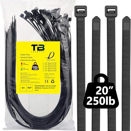 24 Inch Black Long Zip Ties Heavy Duty 100 PCS, 200LBS Ultra Strong