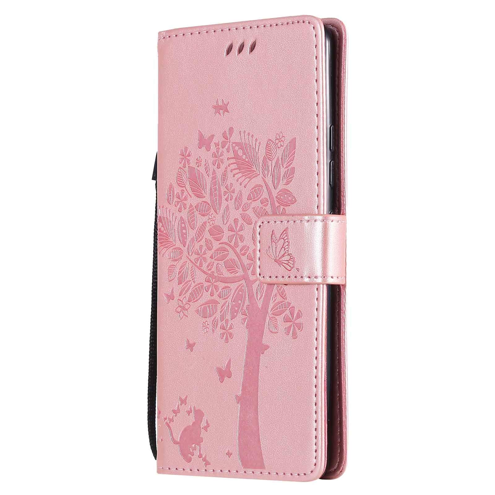 Custodia GOKEN Per Honor X8 – Portafoglio In PU Con Motivo Gatto E Fiori In Rilievo – Lavanda - 3