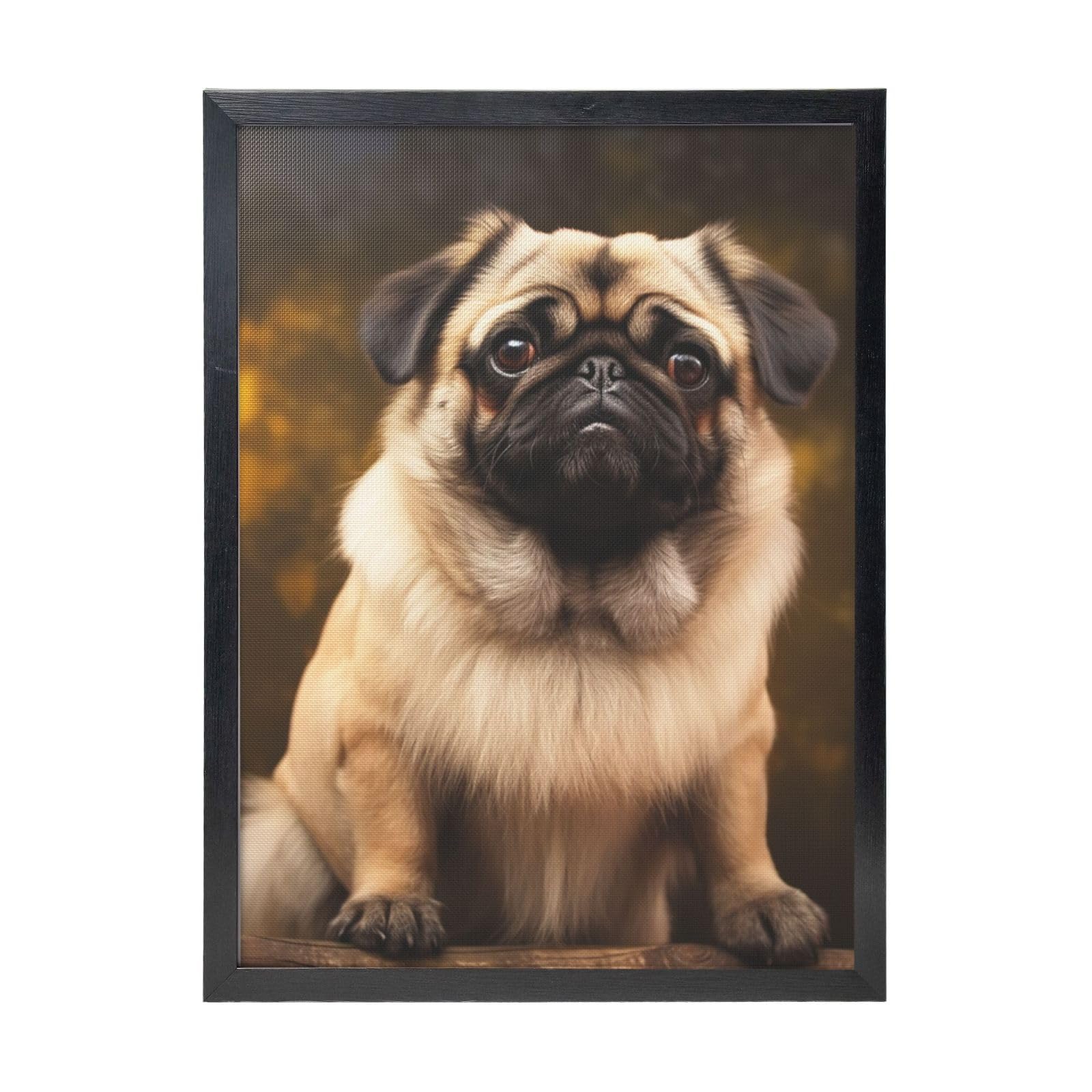 Framed Wall Art - Decorative Canvas Painting Pug Dog Pictures Poster Aesthetic Modern Prints Artwork for Bedroom Office Wall Decor Ready To Hang 12x16 in