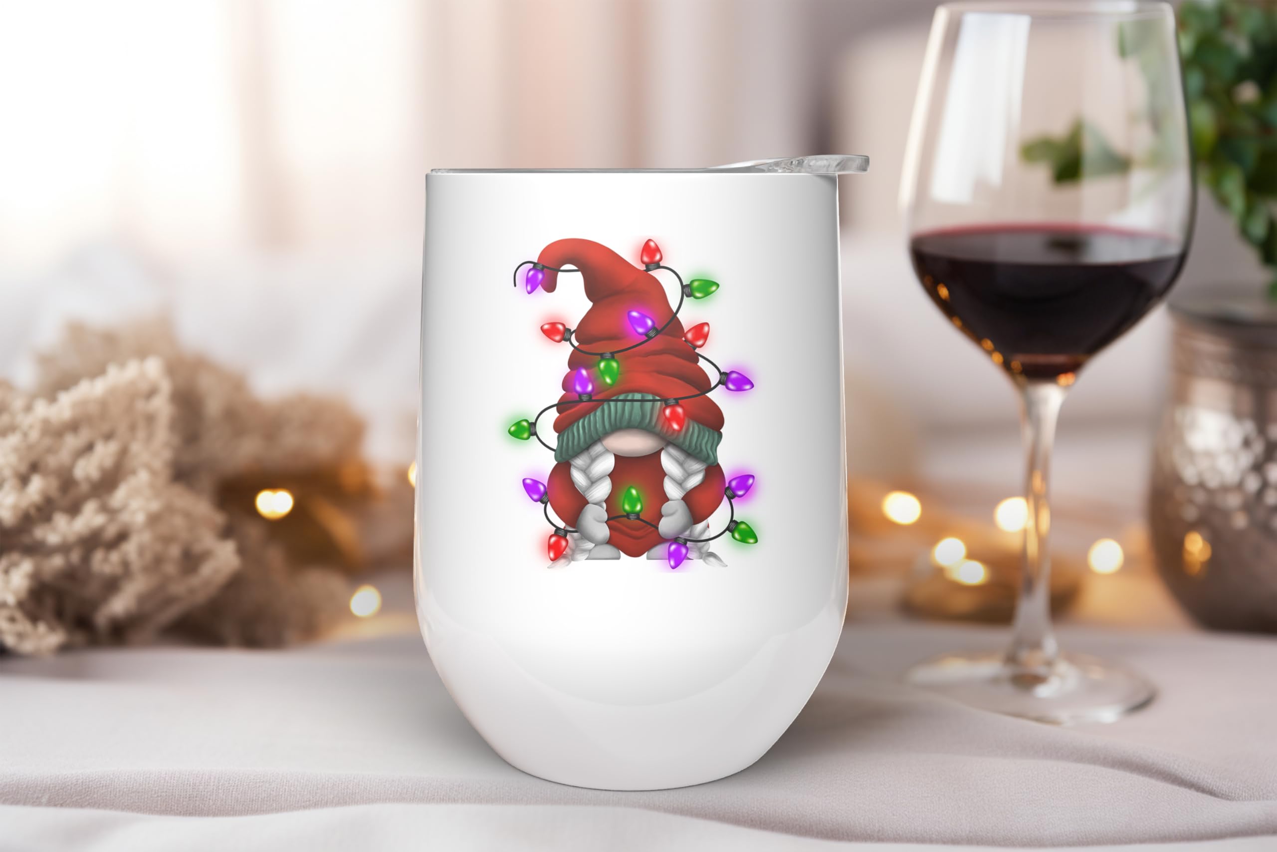Amazon.com: The Painted Pug Funny Gnome Christmas Wine Glass for Women  Holiday Tumbler with Lid Stocking Stuffers for Friends Girlfriends Drink  Glasses for Holiday Party (GNOME LIGHTS) : Home & Kitchen