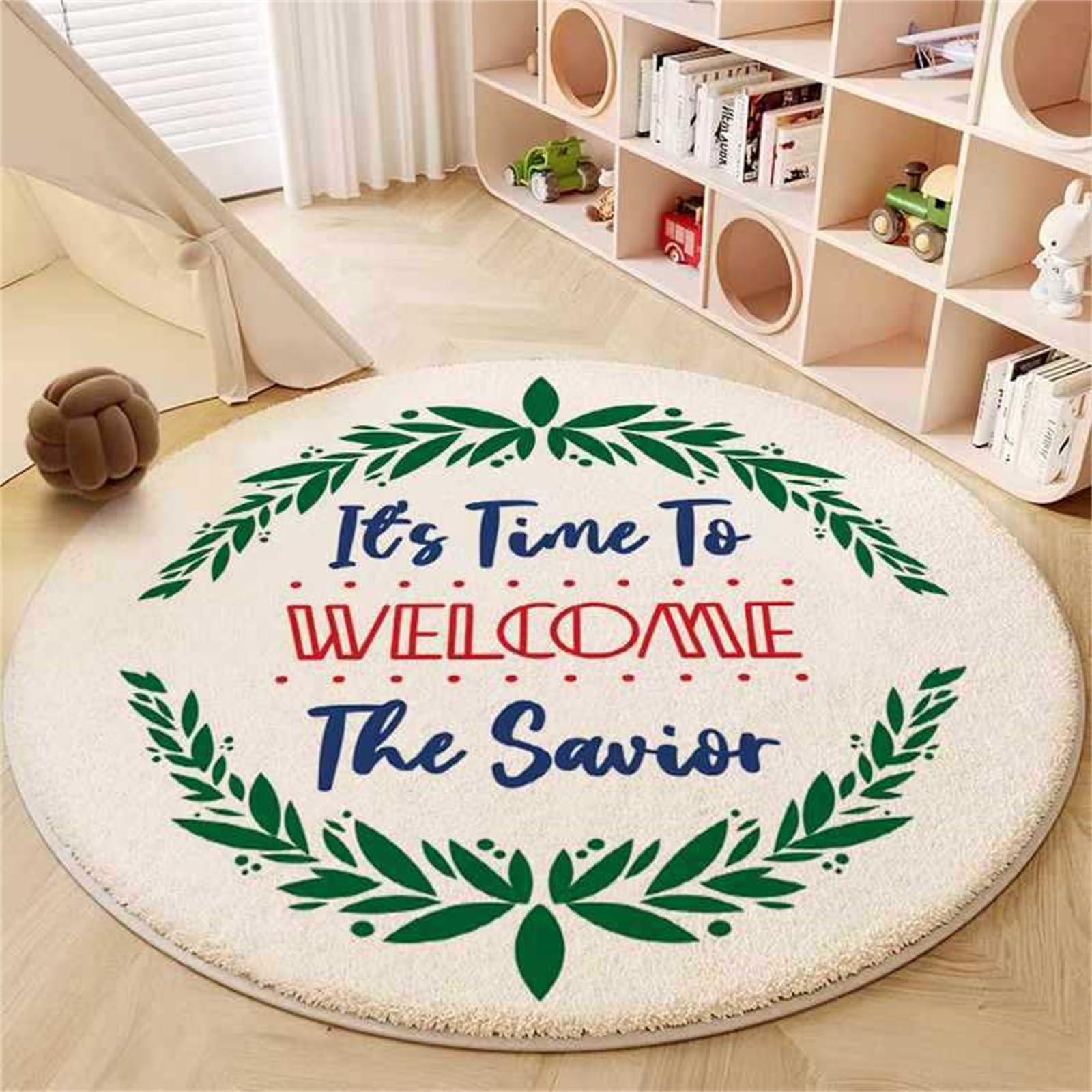 Odot Tapis Rond de Noël, Imitation Cachemire Lavable Rug de Salon, Chambre à Coucher, Ambiance Festive, Tapis Chambre, Décoration Couverture de Chevet Père Noël (Style A,120x120cm)