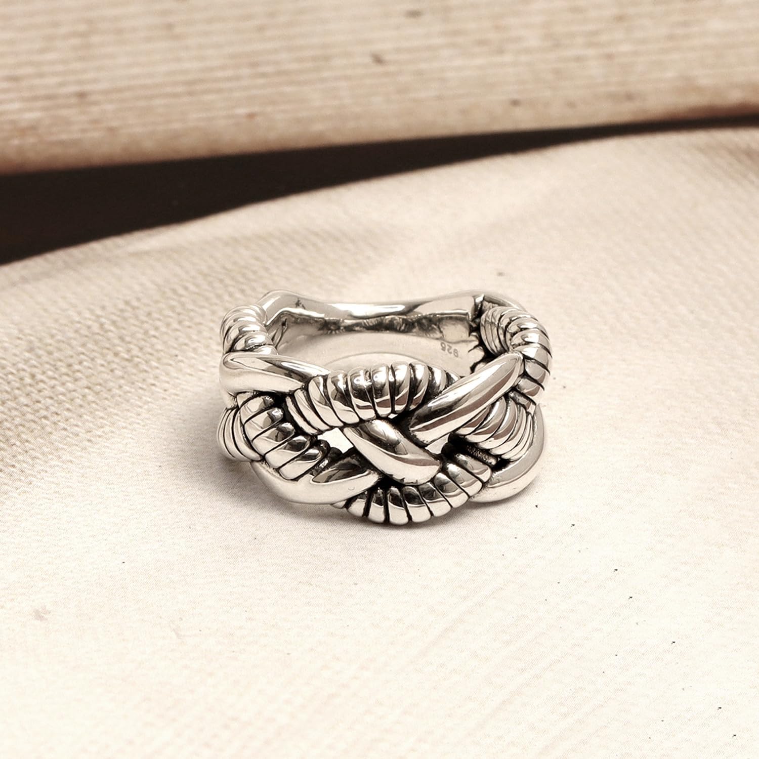 LeCalla 925 Sterling Silver Knot Rings for Women | Interwoven Twisted Roped Ring | Women's Braided Rope Wedding Band (Sizes 6-8No.)