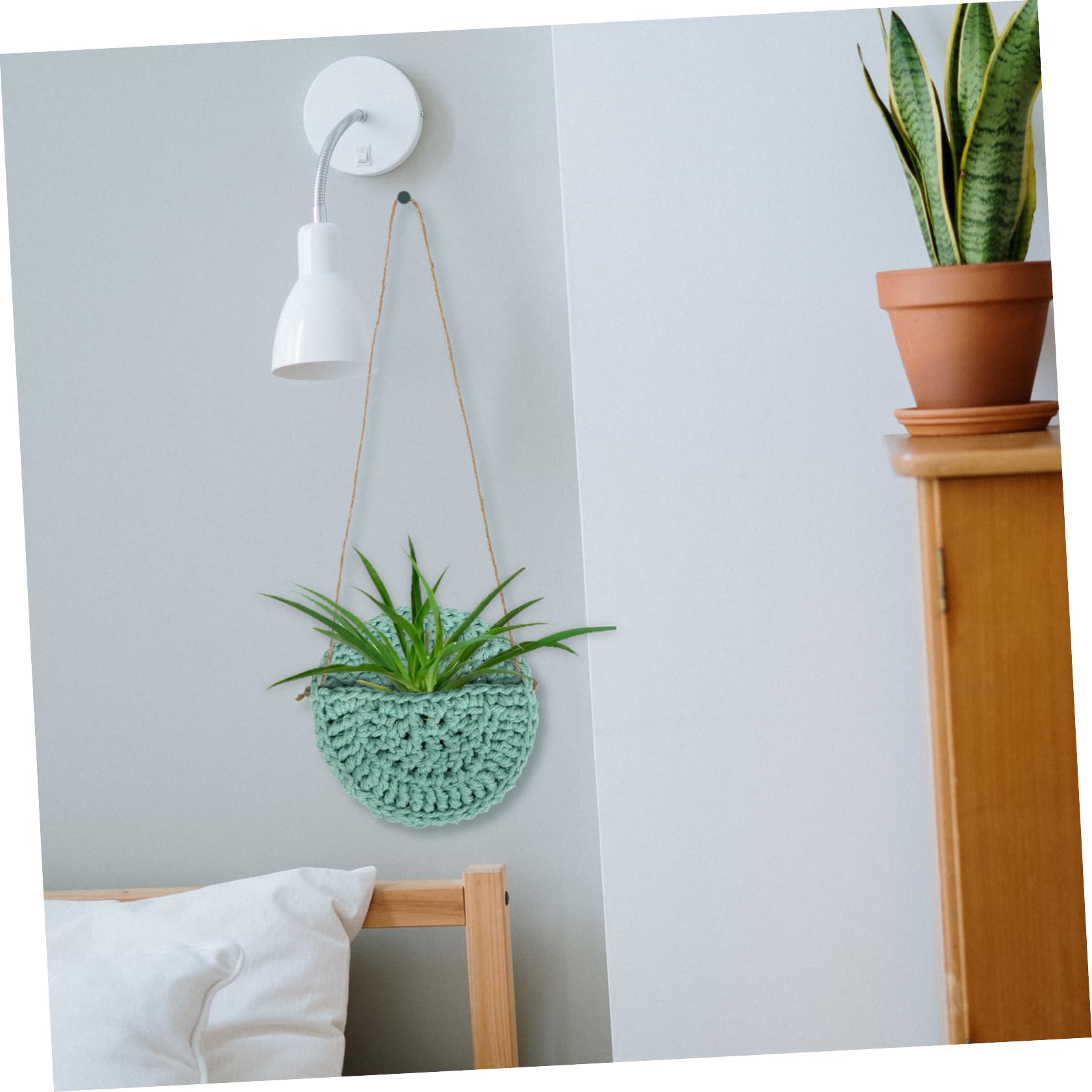 TOYANDONA 3 Pezzi Cesto decorativo in stile nordico parete estetico appendiabiti per piante macramè sospeso gancio all'uncinetto appendini per fiori per esterno cotone Verde chiaro