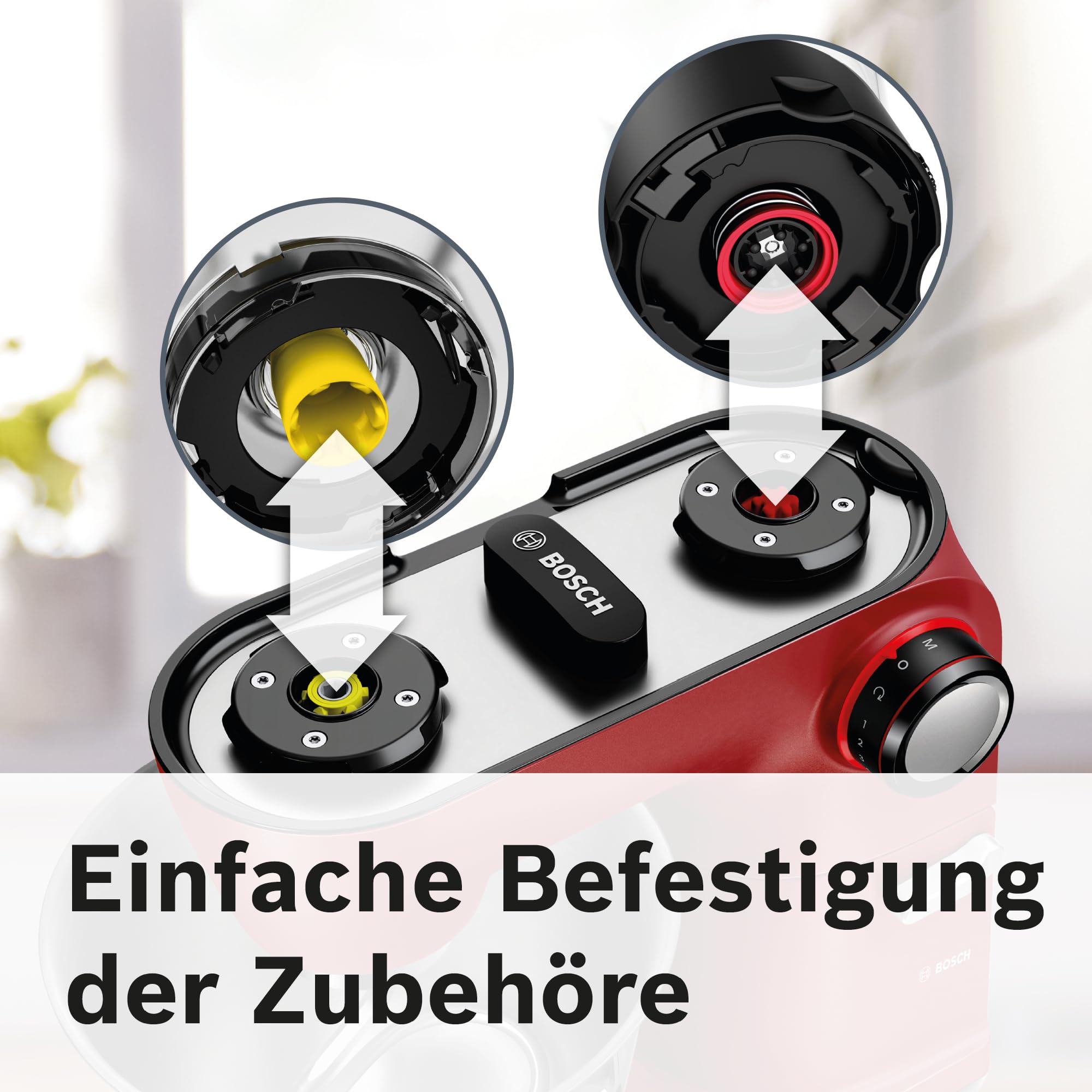 Bosch MUM Seria 8 OptiMUM, wielofunkcyjny robot kuchenny, 1600 W, 7 ustawień prędkości, mikser planetarny do ubijania i wyrabiania ciast, misa ze stali nierdzewnej 5,5 l, kolor wiśniowy, MUM9A66N00