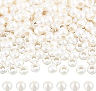 NBEADS 300pcs Plastic European Pearl Beads, Creamy White Big Hole Plastic Imitation Pearl Round Faux Pearls Loose Rondelle Spacer European Beads for DIY Dreamcatcher Jewelry Making, Hole: 5.8 mm
