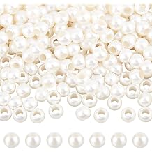 NBEADS 300pcs Plastic European Pearl Beads, 12mm Creamy White 5.8 mm Big Hole Plastic Imitation Pearl Round Faux Pearls Loose Rondelle Spacer European Beads for DIY Dreamcatcher Jewelry Making