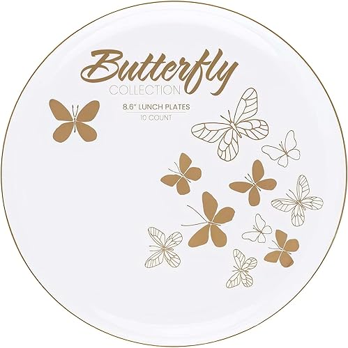 Miniatura 6 de Blue Sky Butterfly Collection - Platos redondos de plástico desechables de 6.3 pulgadas, 10 unidades, diseño elegante de mariposa para fiestas y